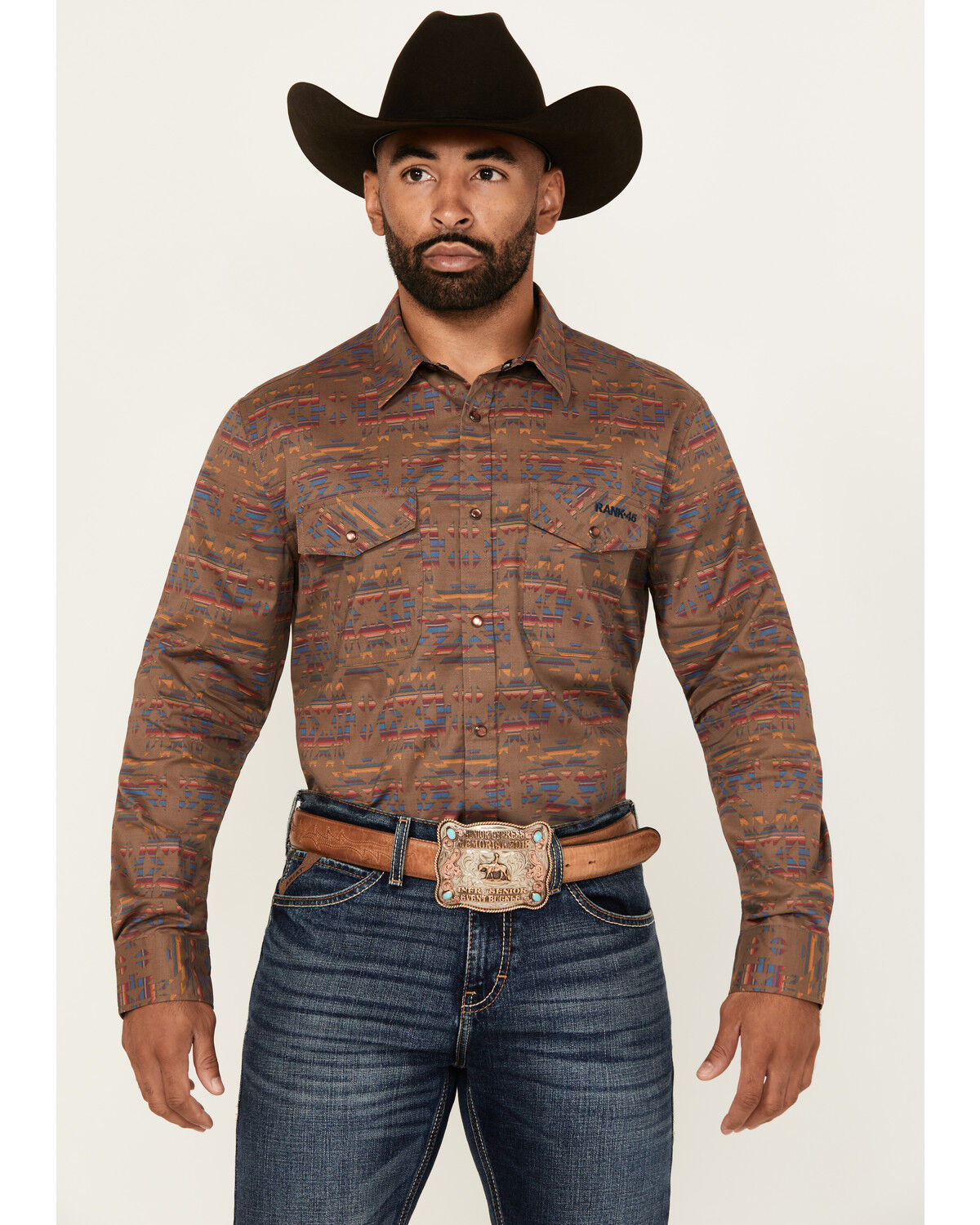 Men's RANK 45 Trinidad Southwestern Print Long Sleeve Pearl Snap Stre