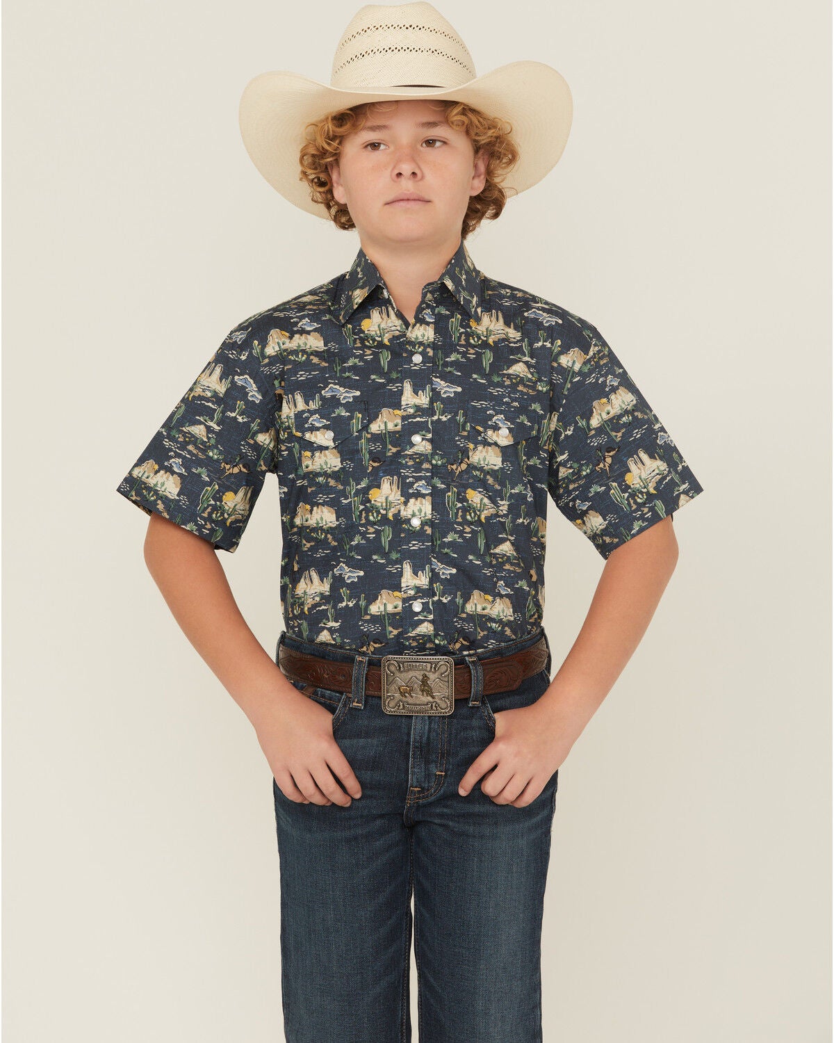 Boys' Panhandle Slim Desert Print Short Sleeve Snap Western Shirt