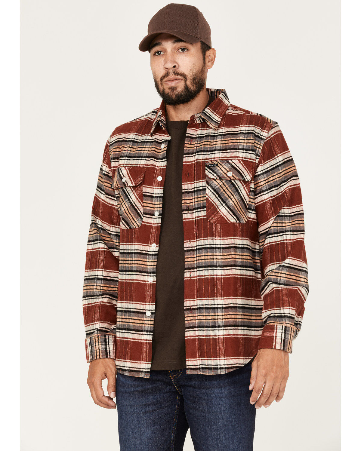 Men's Brixton Bowery Stretch Plaid Print Long Sleeve Utility Flannel S