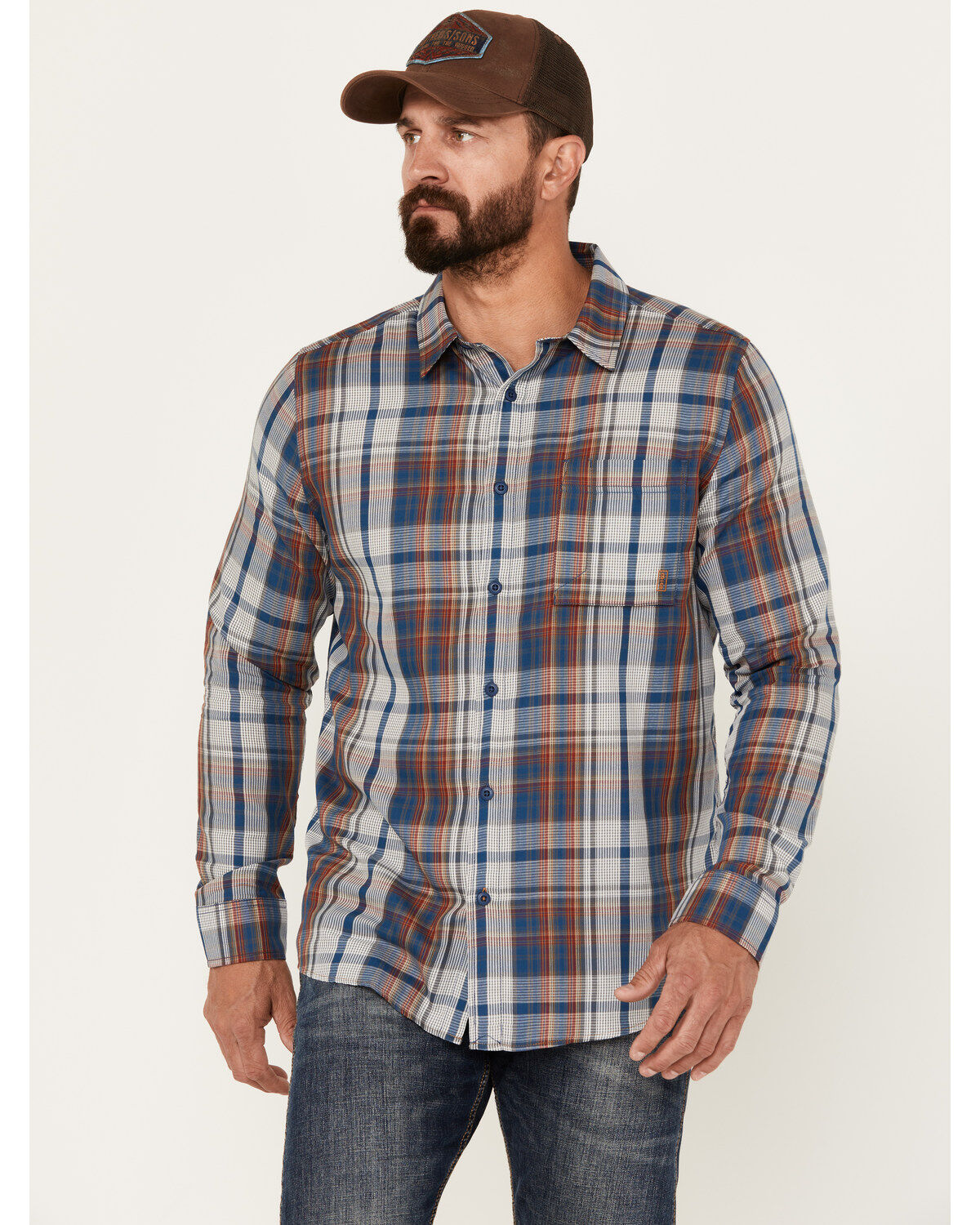 Men's Brothers and Sons Plaid Print Long Sleeve Button Down Performanc