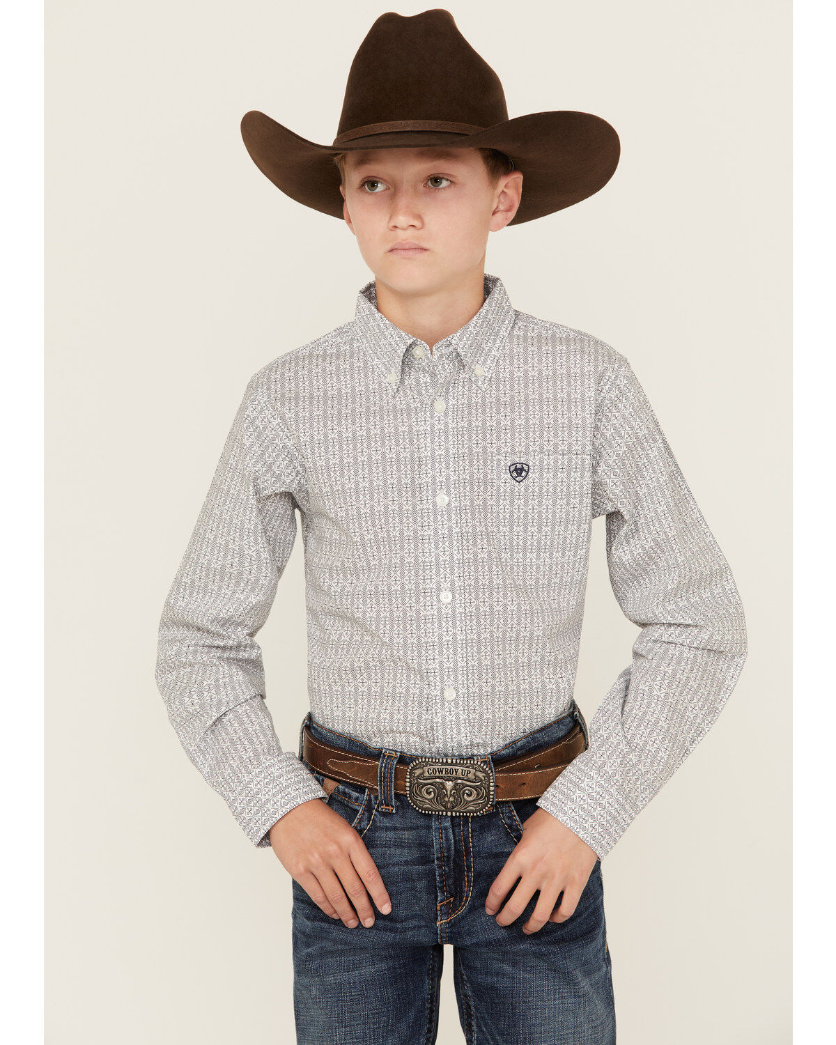 Boys' Ariat Classic Geo Print Long Sleeve Button-Down Western Shirt