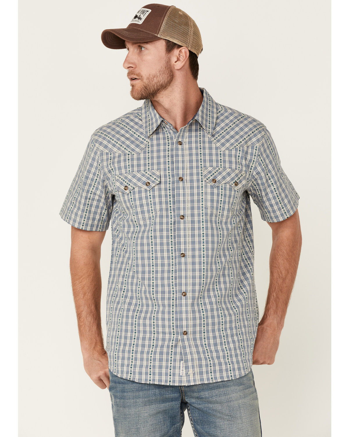 Men's Moonshine Spirit Santa Fe Dobby Plaid Short Sleeve Snap Western