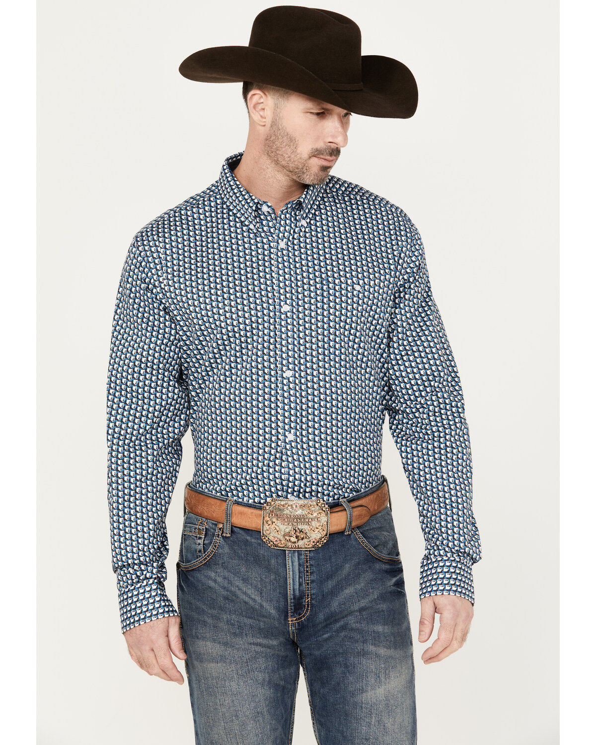 Men's RANK 45 Chute Gate Geo Print Long Sleeve Button-Down Western Sh