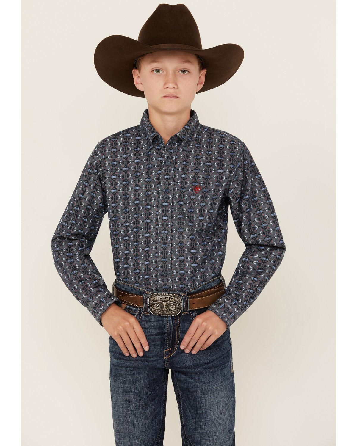 Boys' Ariat Classic Southwestern Print Long Button-Down Western Shirt