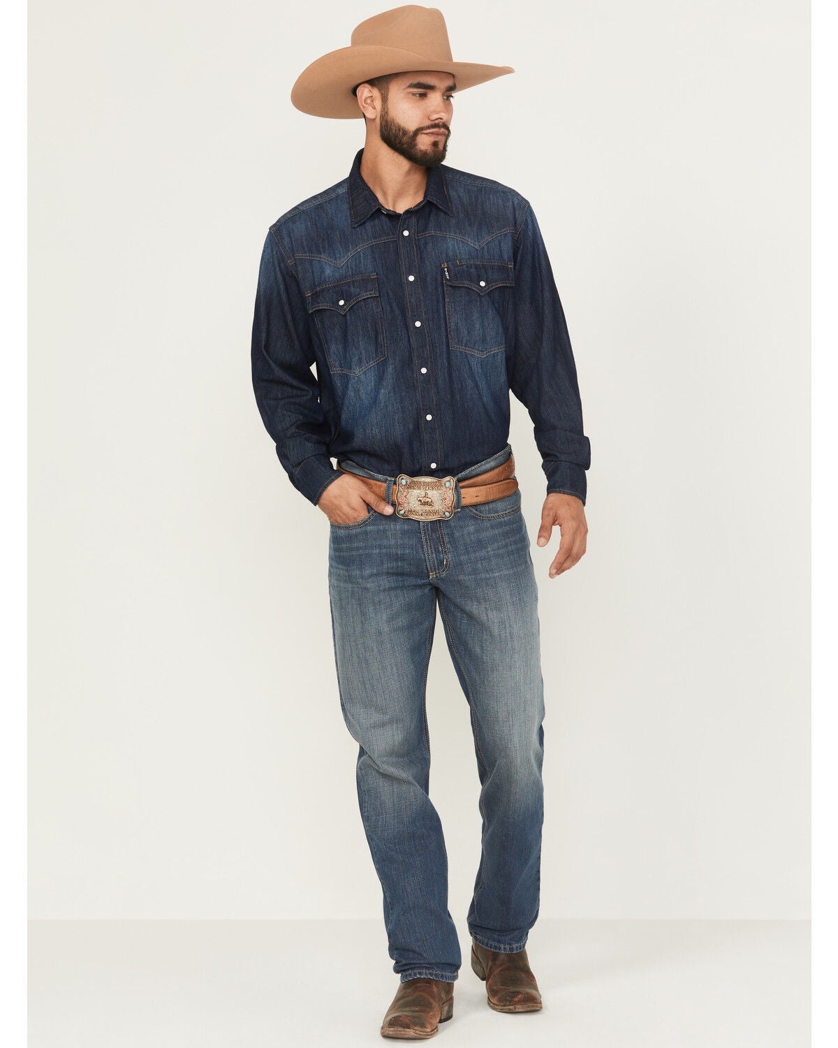 Cinch Silver Label Men’s Slim Straight Rigid Denim Jeans in Medium Indigo Wash – Size 38x34 Classic 5-Pocket Western Jeans