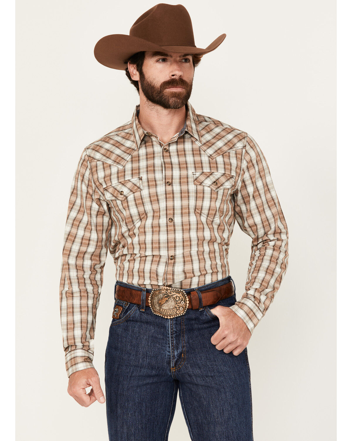 Men's Cody James Buck Off Plaid Print Long Sleeve Snap Western Shirt