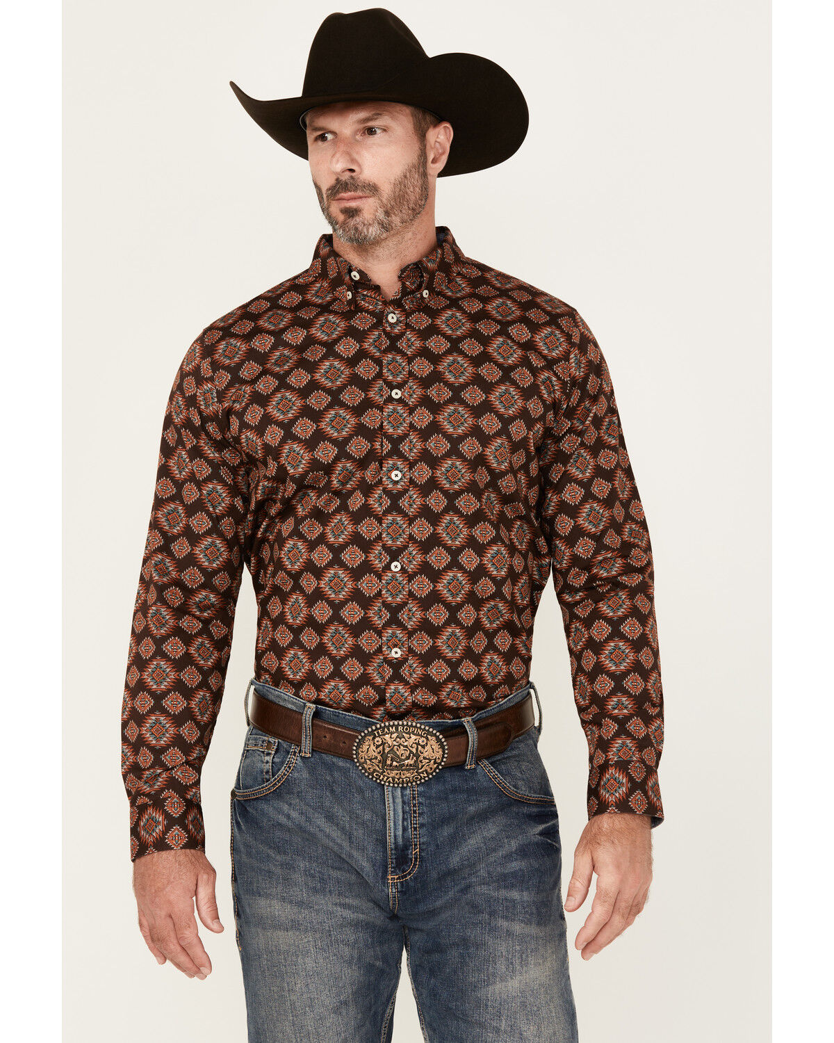 Men's Cody James Bite The Bullet Southwestern Print Long Sleeve Button