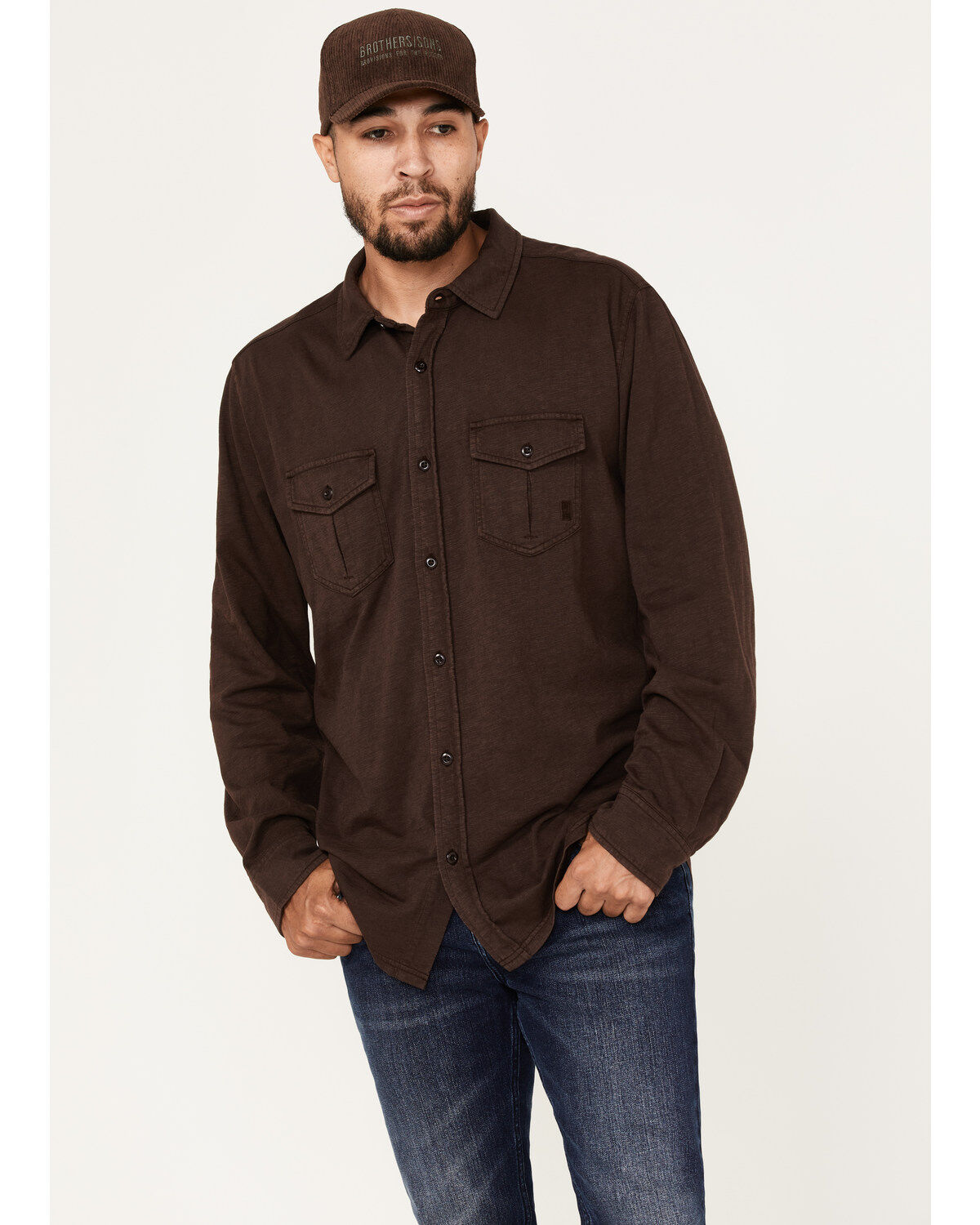 Men's Brothers and Sons Solid Pigment Slub Button Down Western Shirt