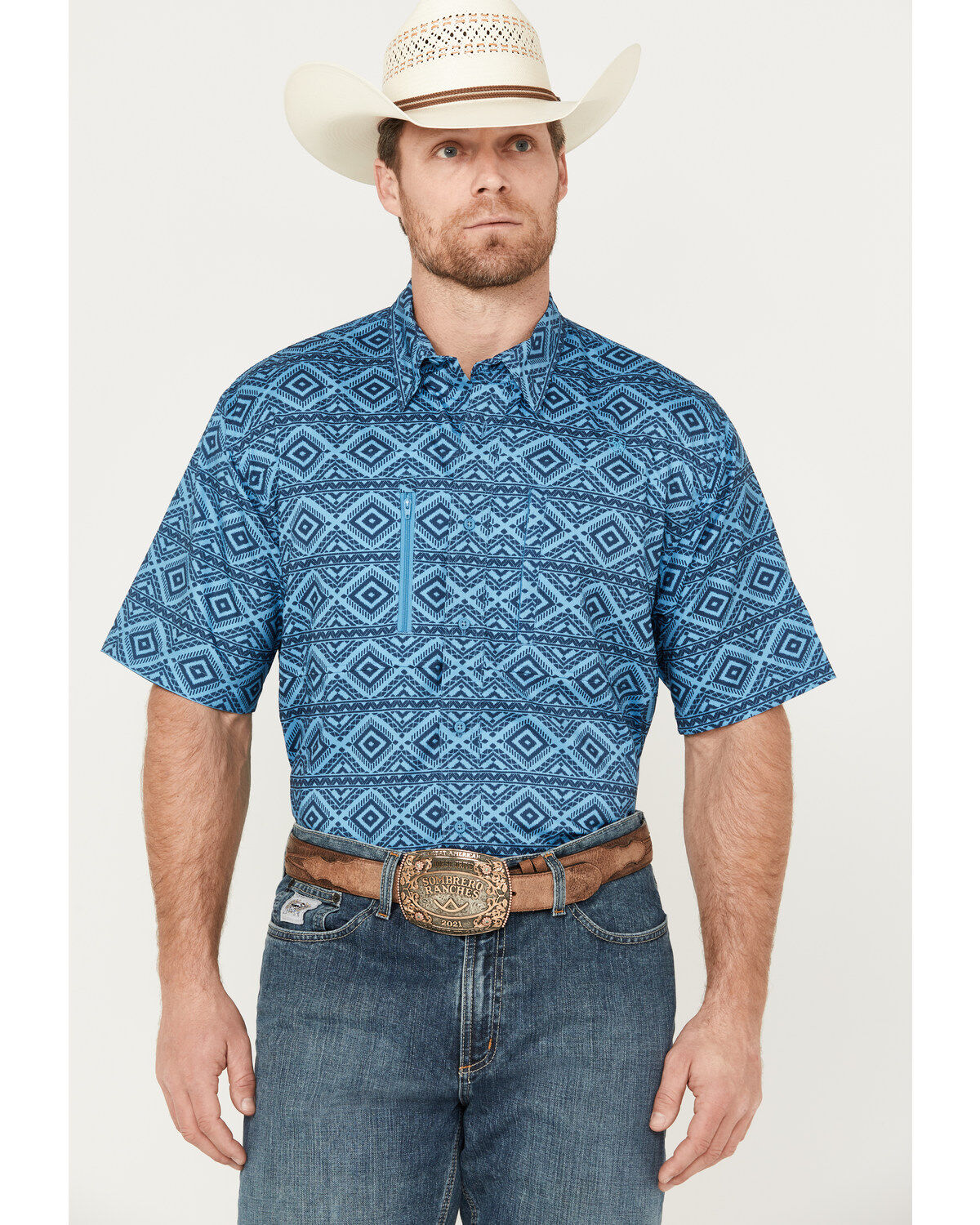 Men's Ariat VentTEK Geo Print Classic Fit Short Sleeve Shirt