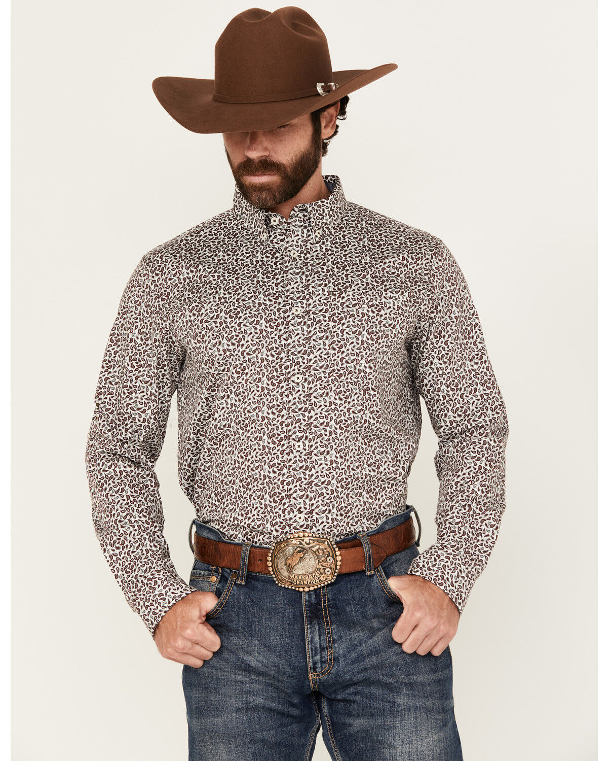 Men's Cody James Country Paisley Print Long Sleeve Button-Down Stretch