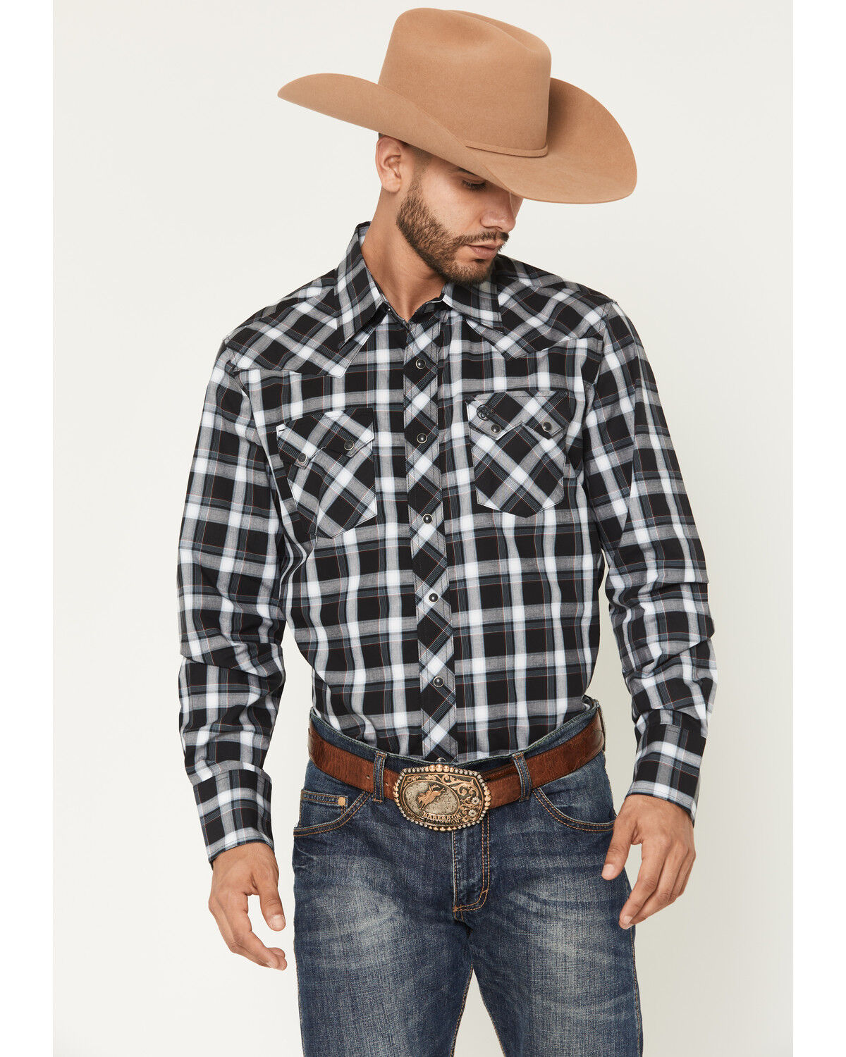 Men's Wrangler Retro Plaid Print Long Sleeve Snap Western Shirt - Tall