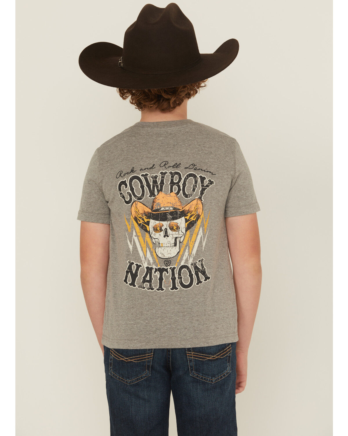 Boys' Rock & Roll Denim Cowboy Skull Short Sleeve Graphic T-Shirt