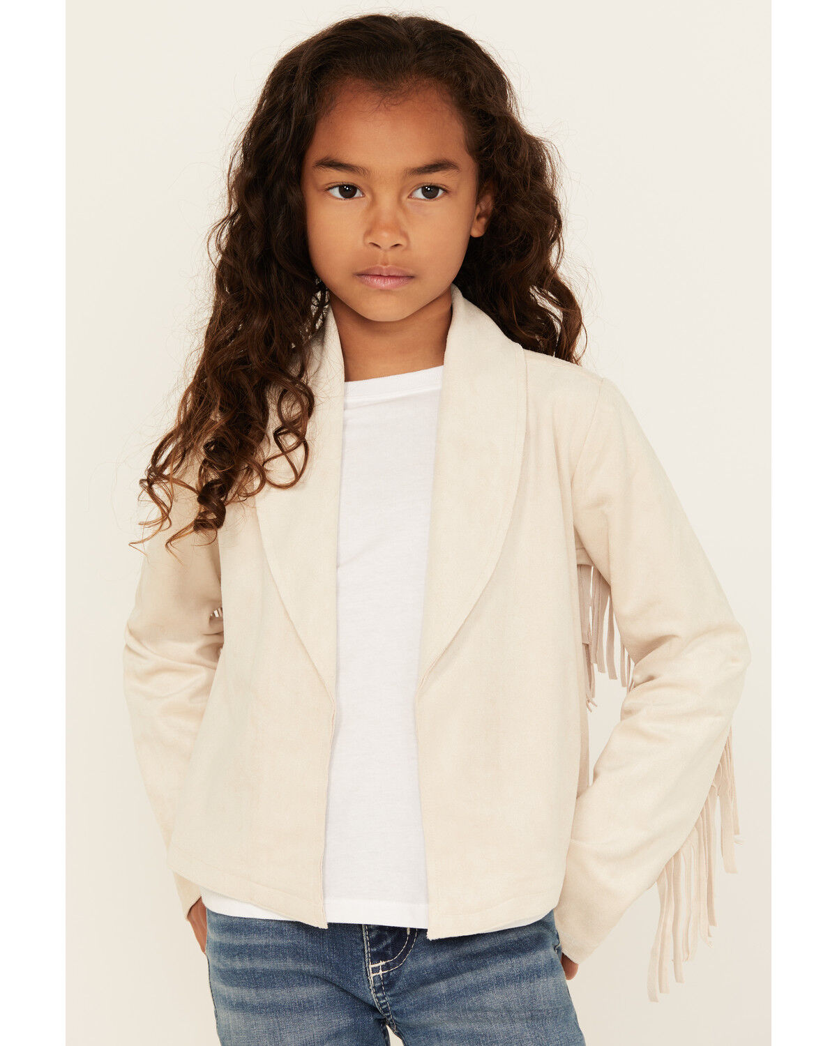 Girls' Shyanne Solid Fringe Open Front Faux Suede Jacket