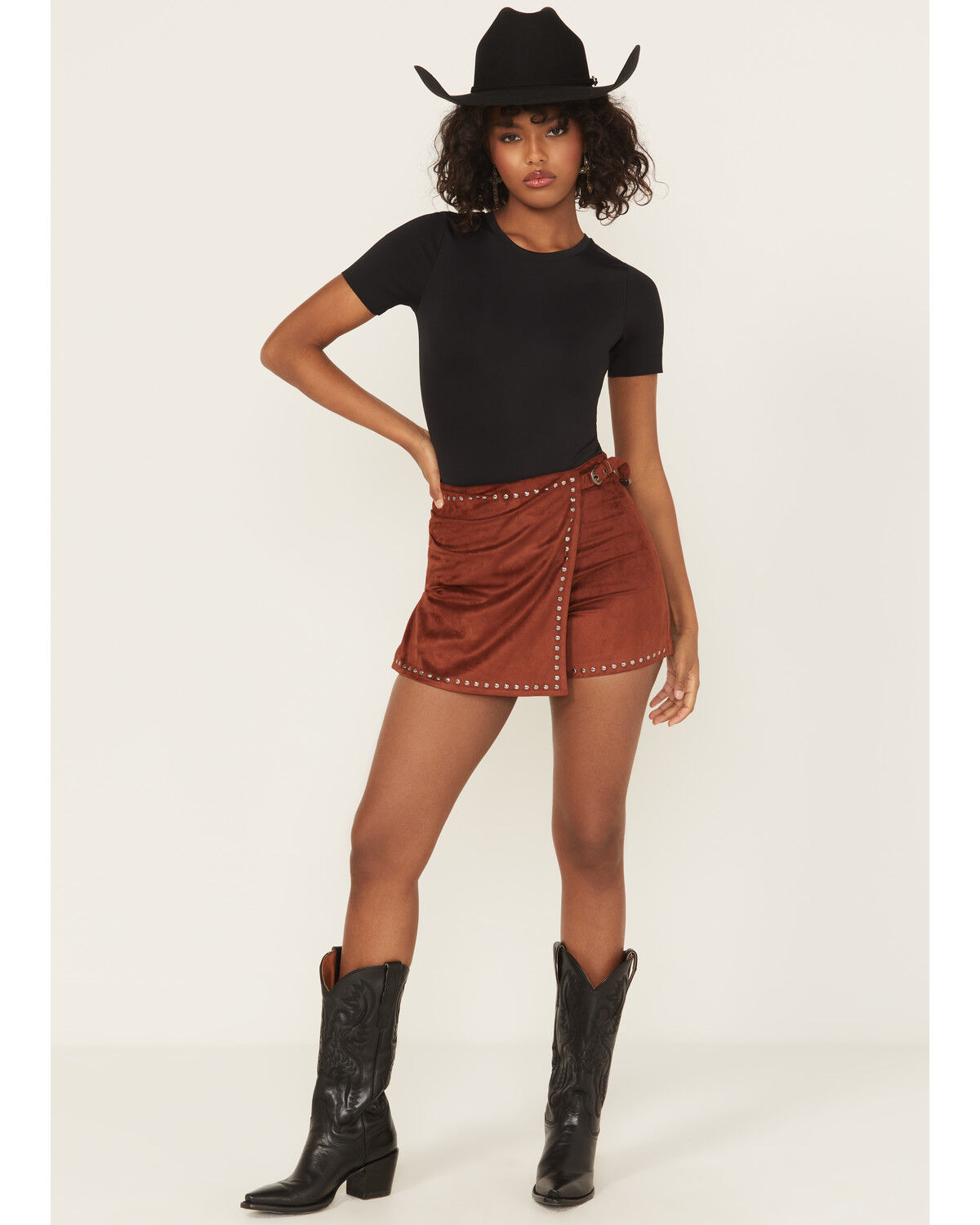 Women's Rock & Roll Denim Micro Faux Suede Skort