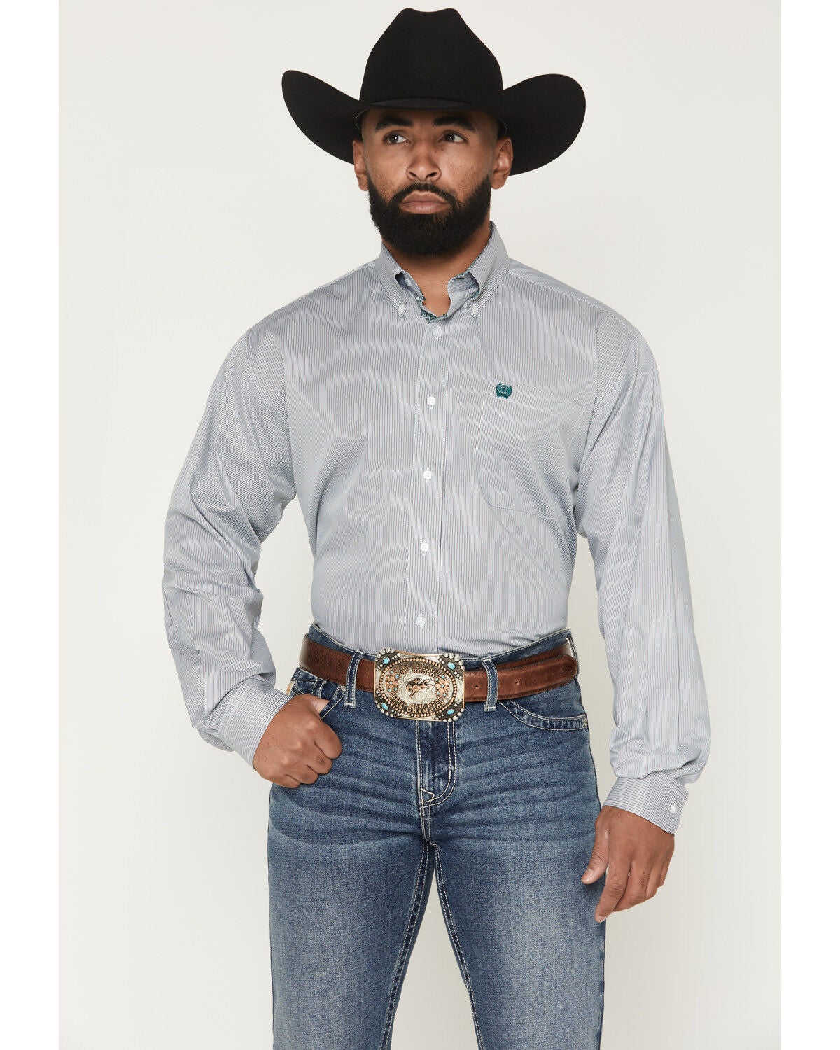 Men's Cinch Stripe Print Long Sleeve Button-Down Western Shirt