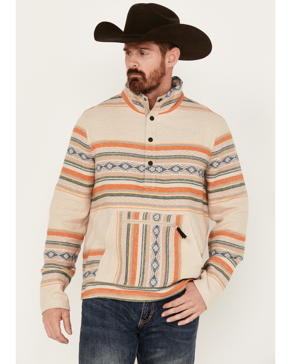 Men's Rock & Roll Denim Southwestern Striped Pullover