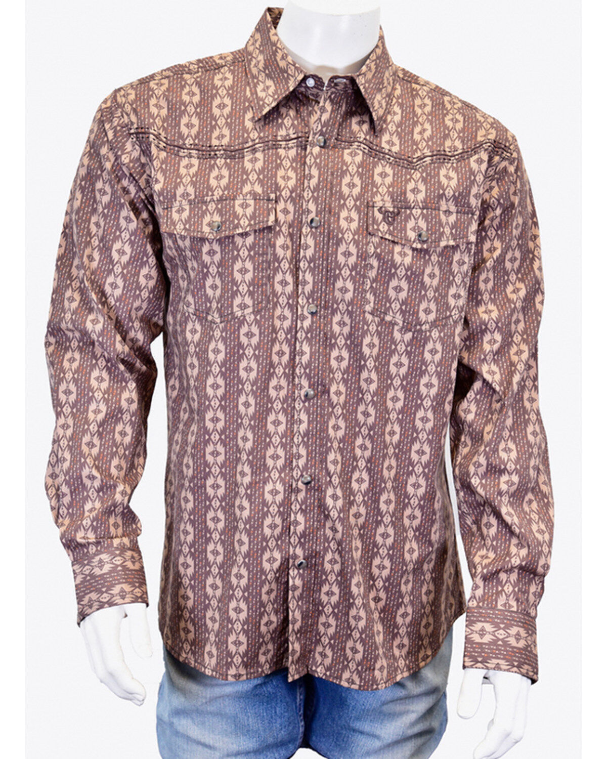 Men's Cowboy Hardware Southwestern Print Long Sleeve Snap Stretch West