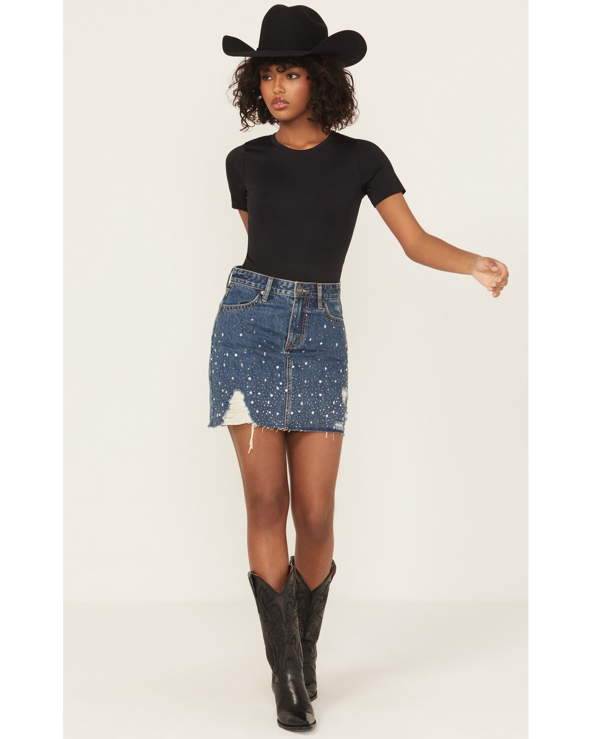 Women's Rock & Roll Denim Medium Wash Embellished Denim Mini Skirt