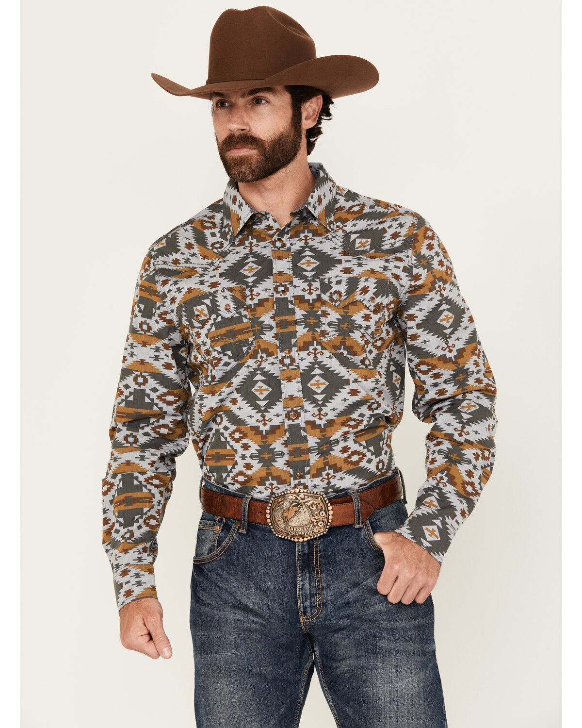 Men's Cody James Buckle Up Southwestern Print Long Sleeve Snap Western