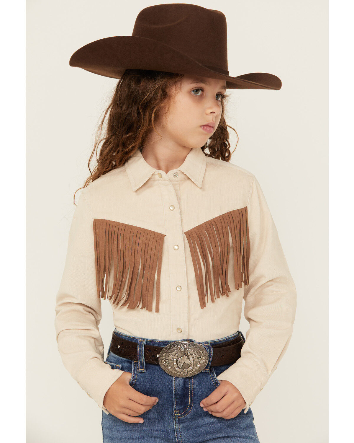 Girls' Shyanne Fringe Corduroy Long Sleeve Snap Western Shirt