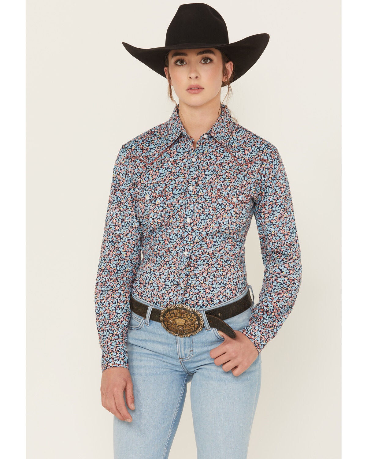 Women's Panhandle Printed Long Sleeve Pearl Snap Stretch Western Shirt