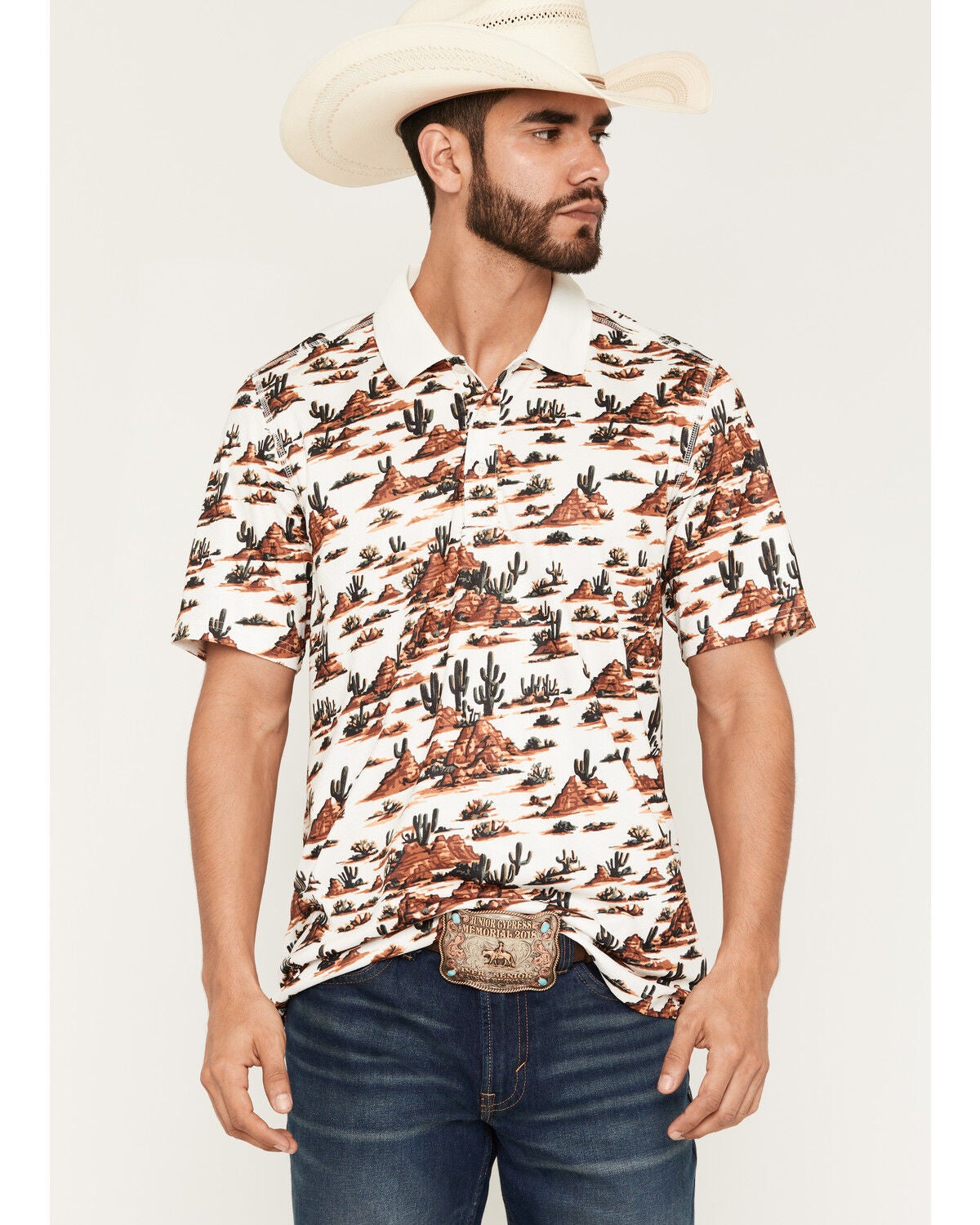 Men's RANK 45 Josey Desert Print Short Sleeve Button-Down Polo Shirt