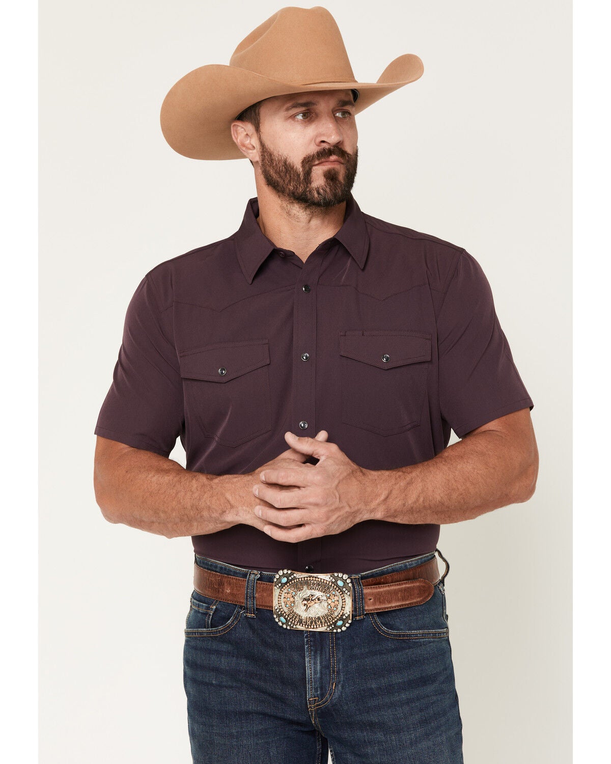 Men's RANK 45 Rudge Solid Rodeo Tech 2.0 Short Sleeve Snap Stretch Pe
