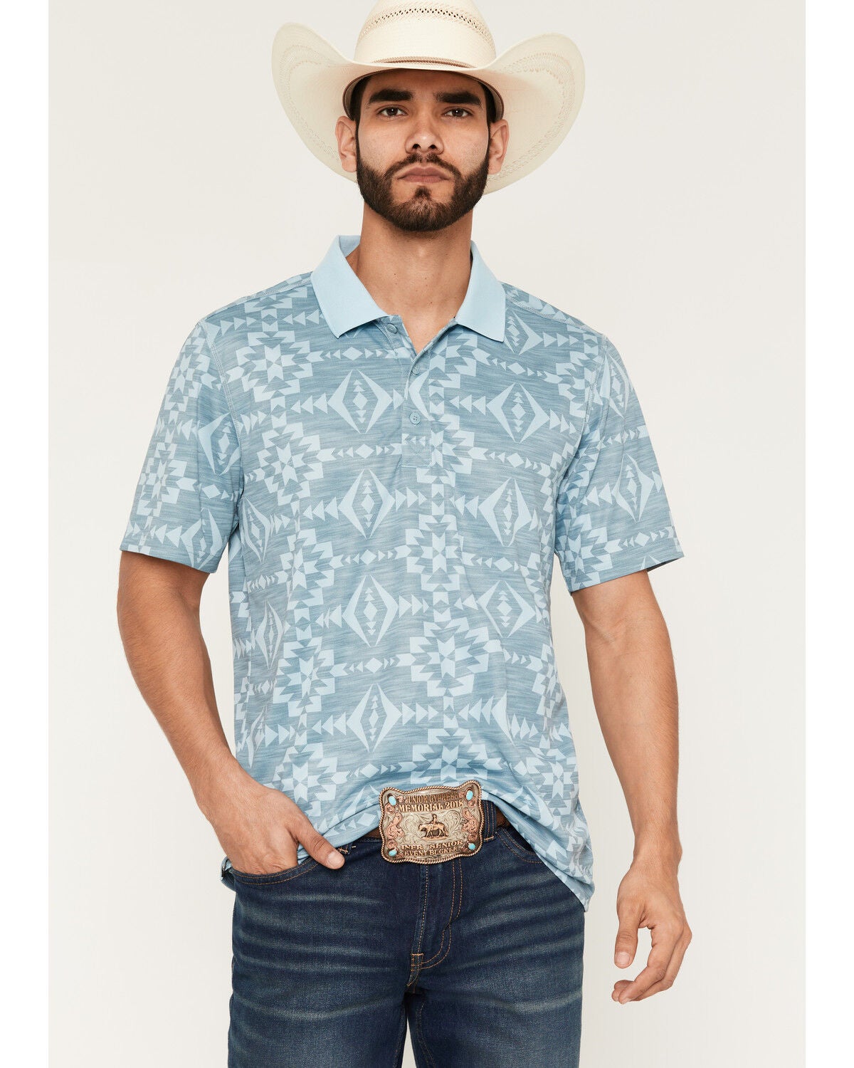 Men's RANK 45 Southwestern Print Short Sleeve Button-Down Polo Shirt