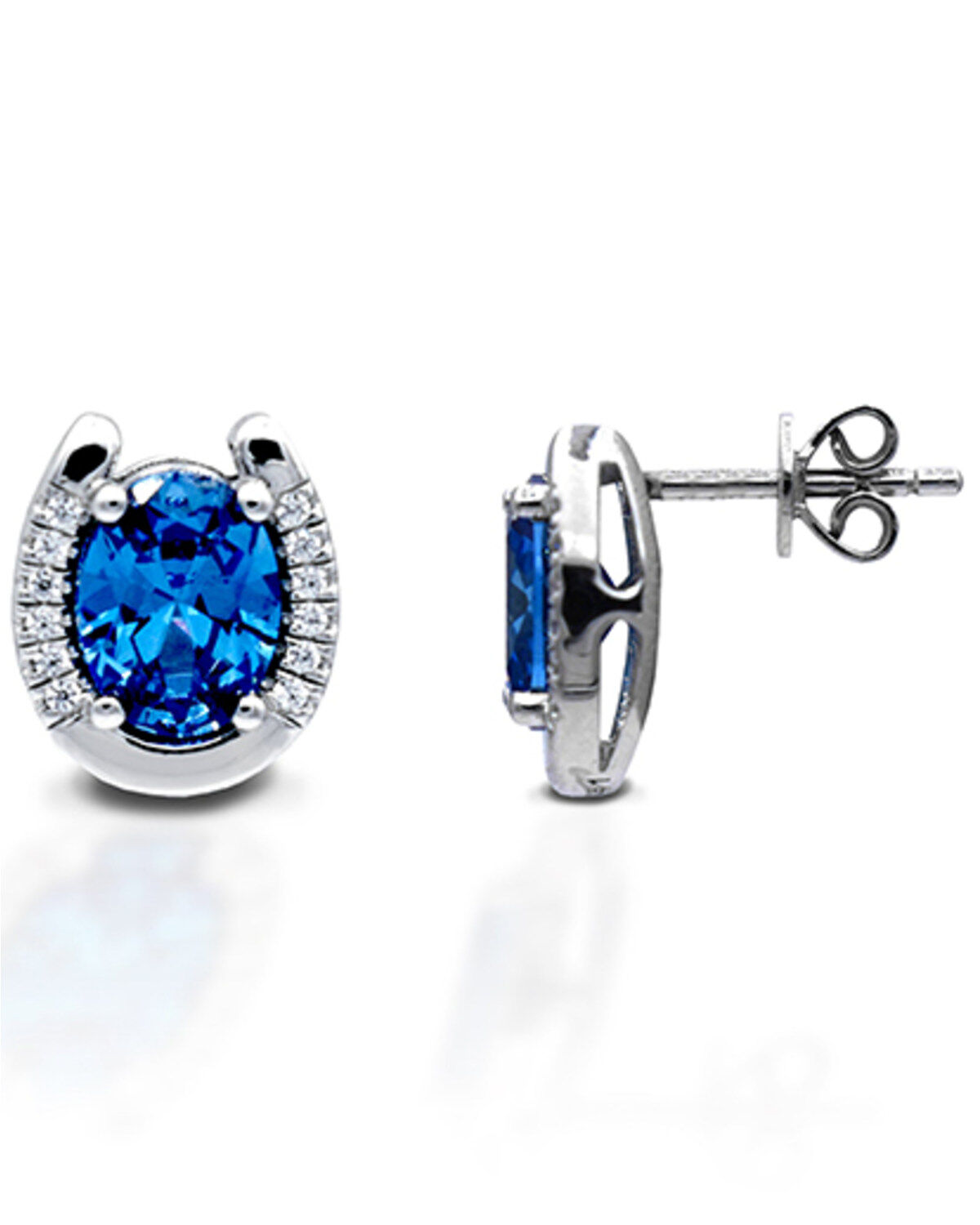 Women's Kelly Herd Sterling Silver Blue Stone Horseshoe Earrings