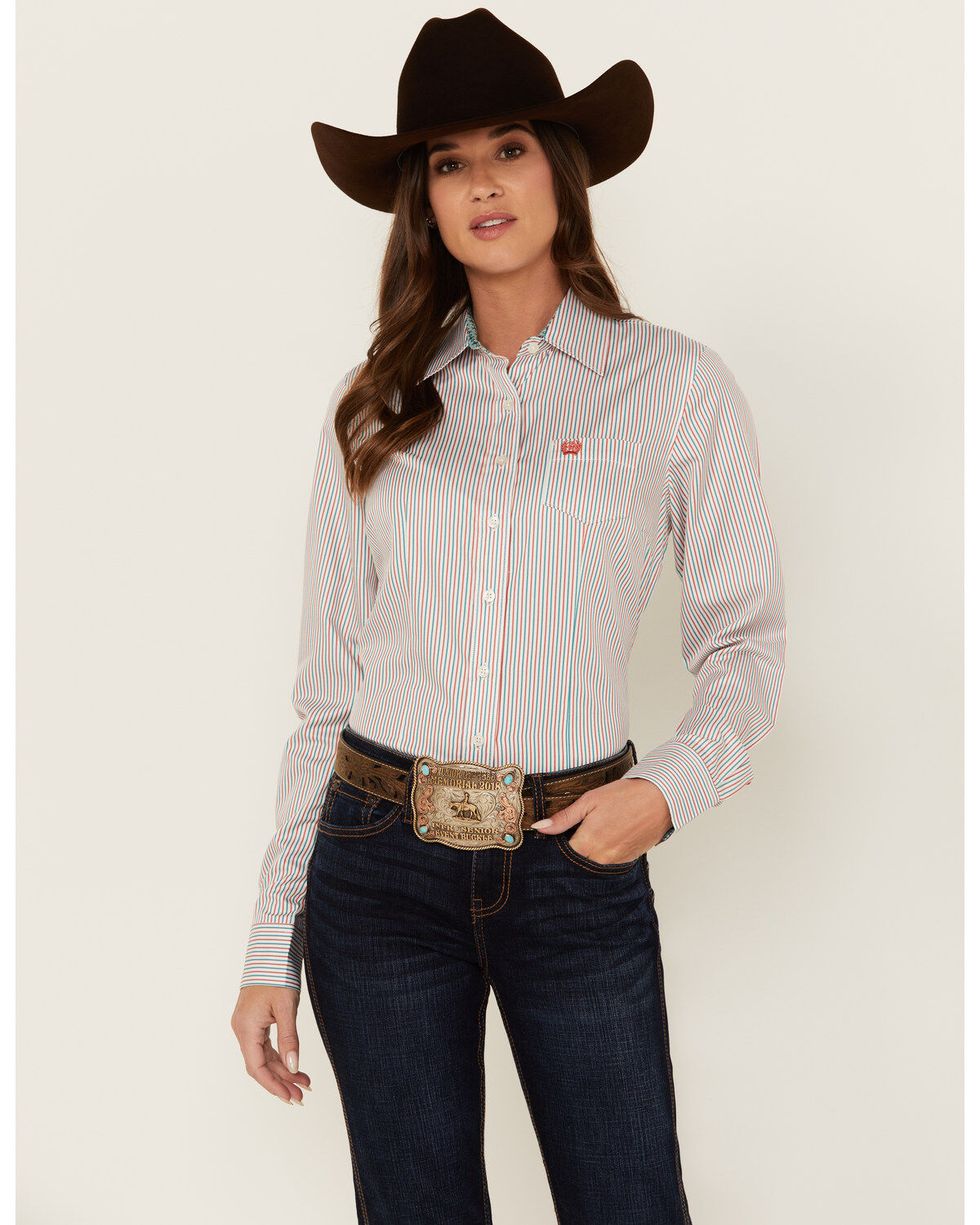 Women's Cinch Striped Long Sleeve Button-Down Western Shirt