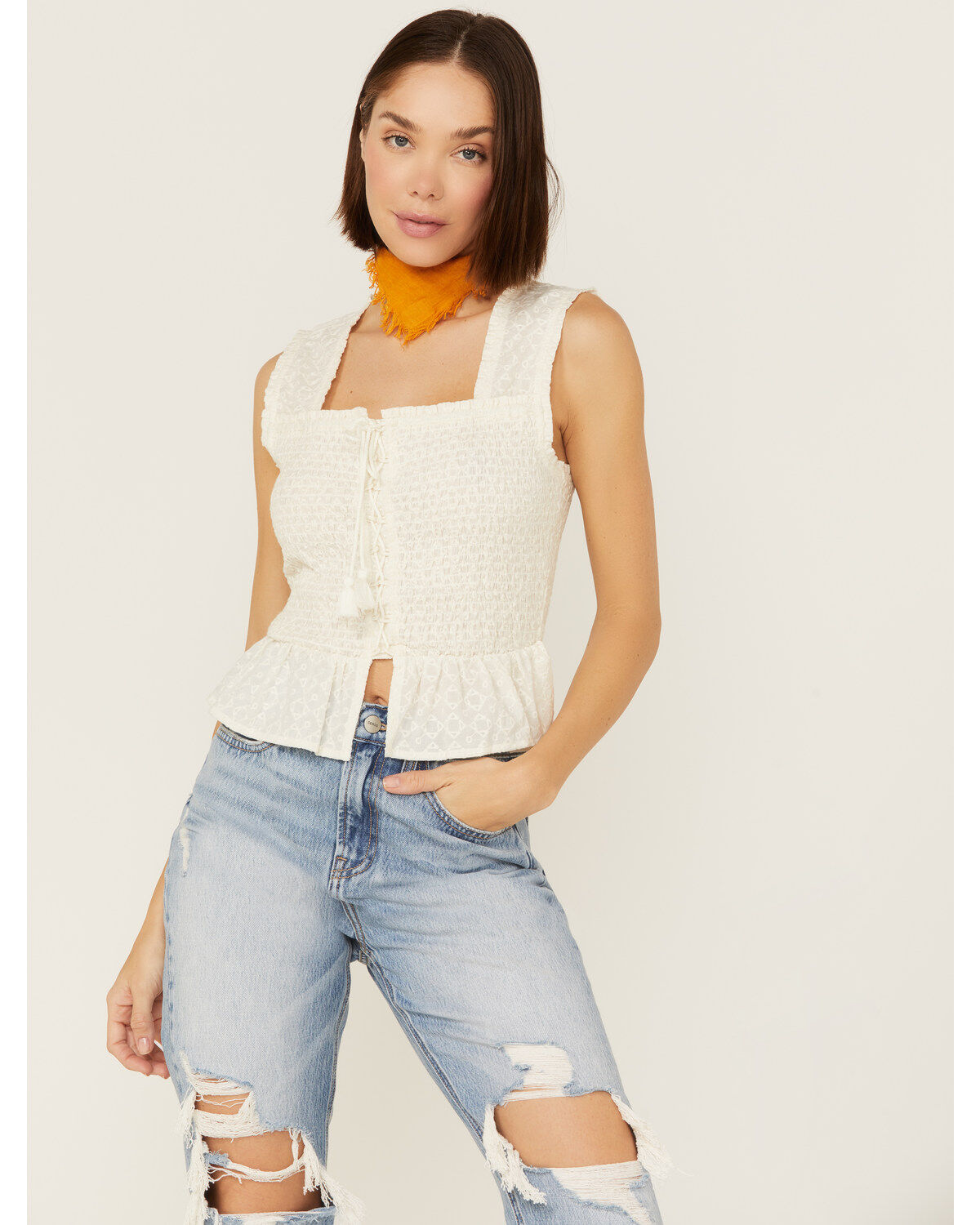 Women's Shyanne Eyelet Smocked Corset Tank