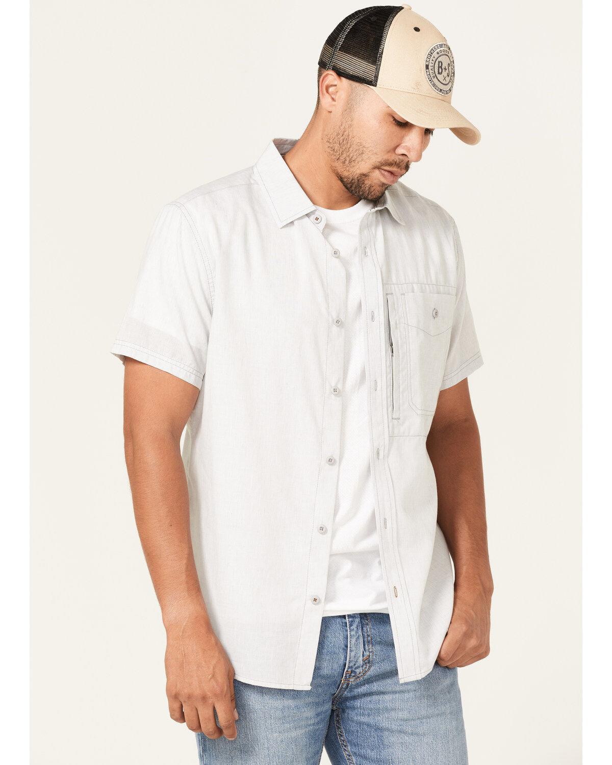 Men's Brothers and Sons Solid Performance Short Sleeve Button Down Wes