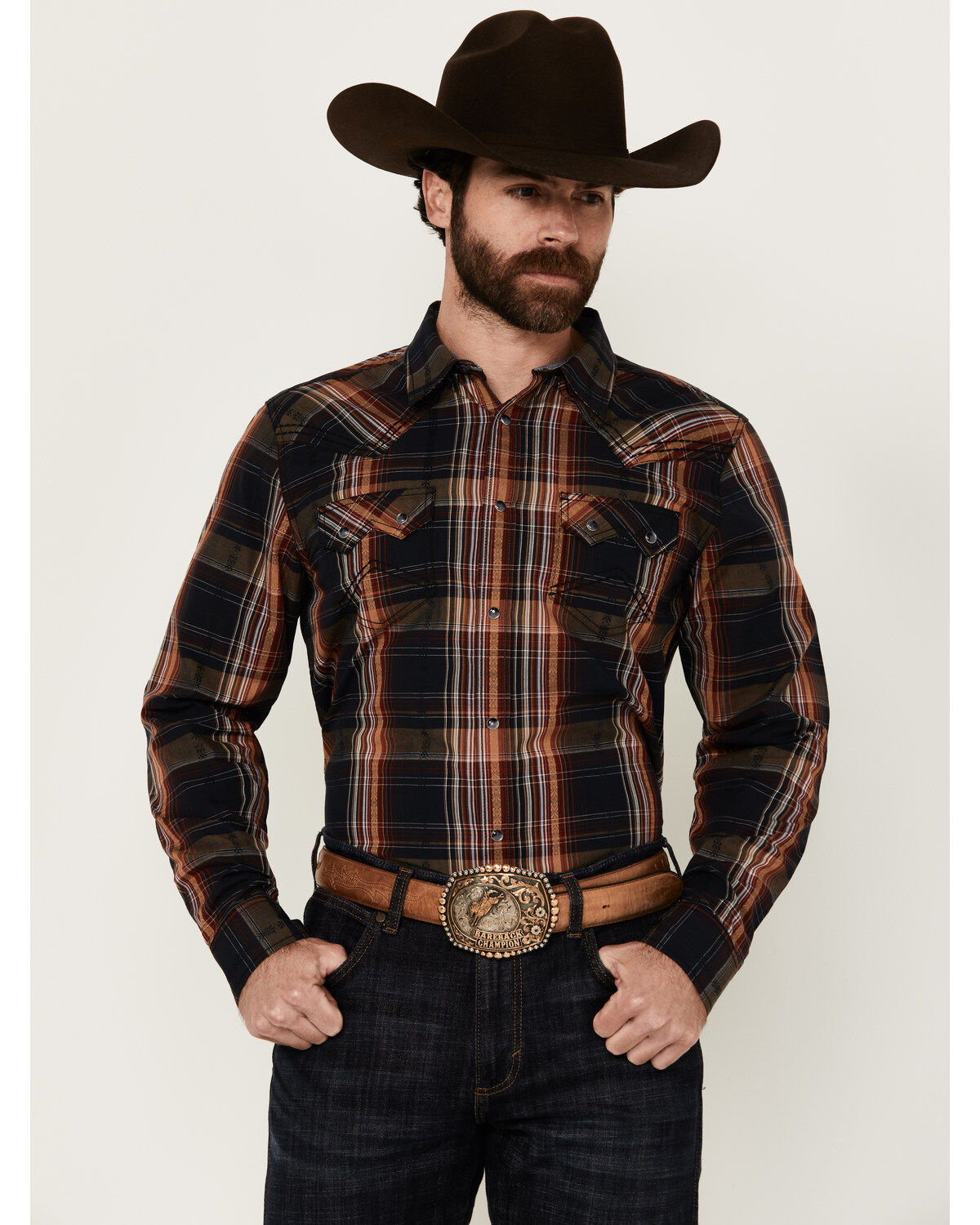 Men's Cody James Trouble Plaid Print Long Sleeve Snap Western Shirt