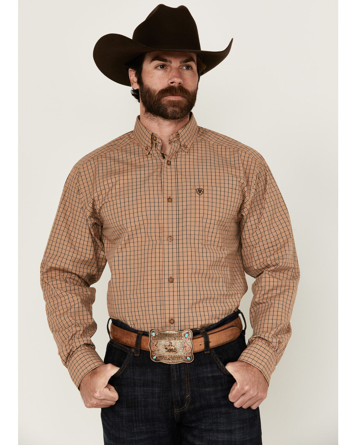 Men's Ariat Cedar Plaid Print Long Sleeve Button-Down Western Shirt