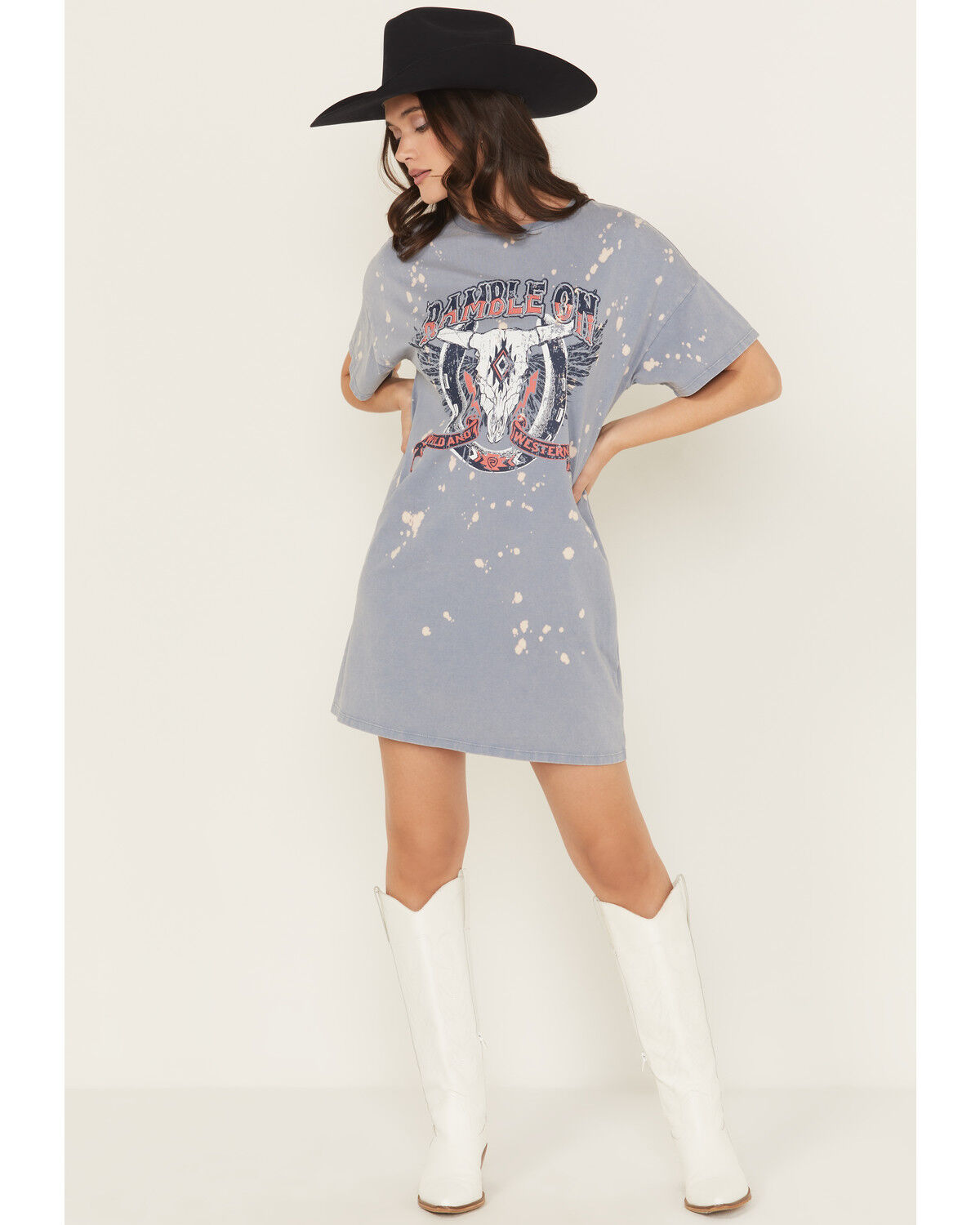 Women's Rock & Roll Denim Ramble On Short Sleeve Mini T-Shirt Dress