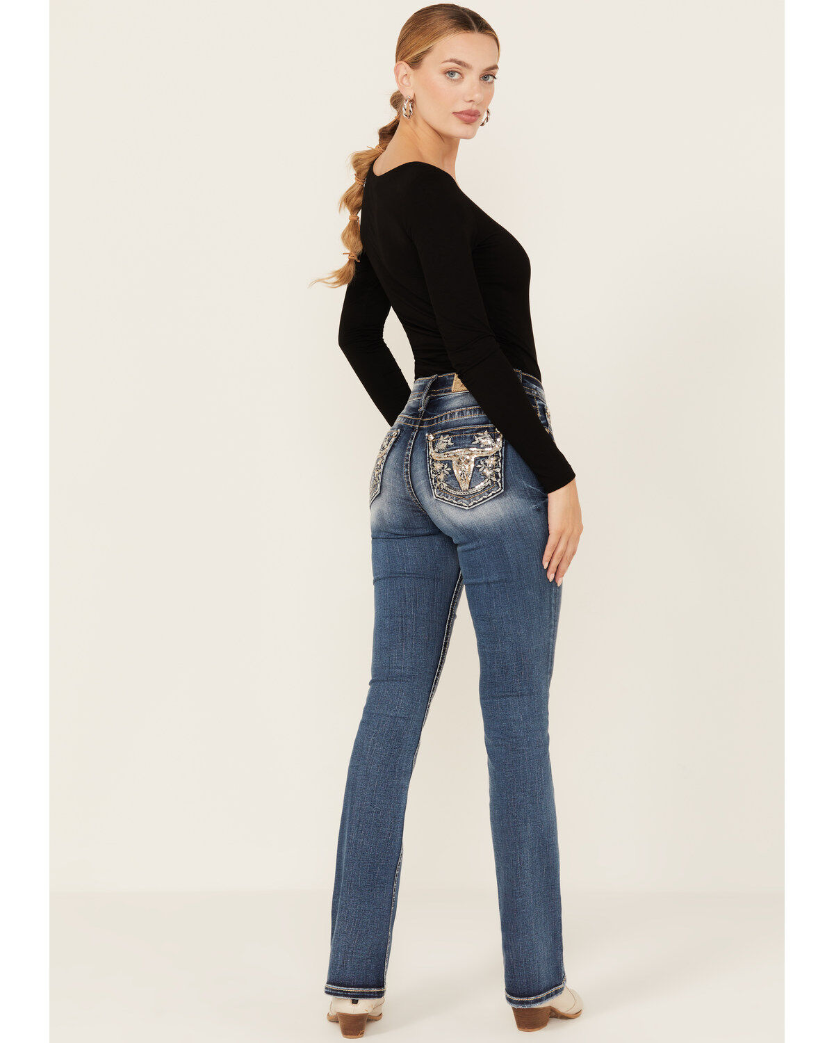 Women's Miss Me Dark Wash Mid Rise Stretch Bootcut Jeans