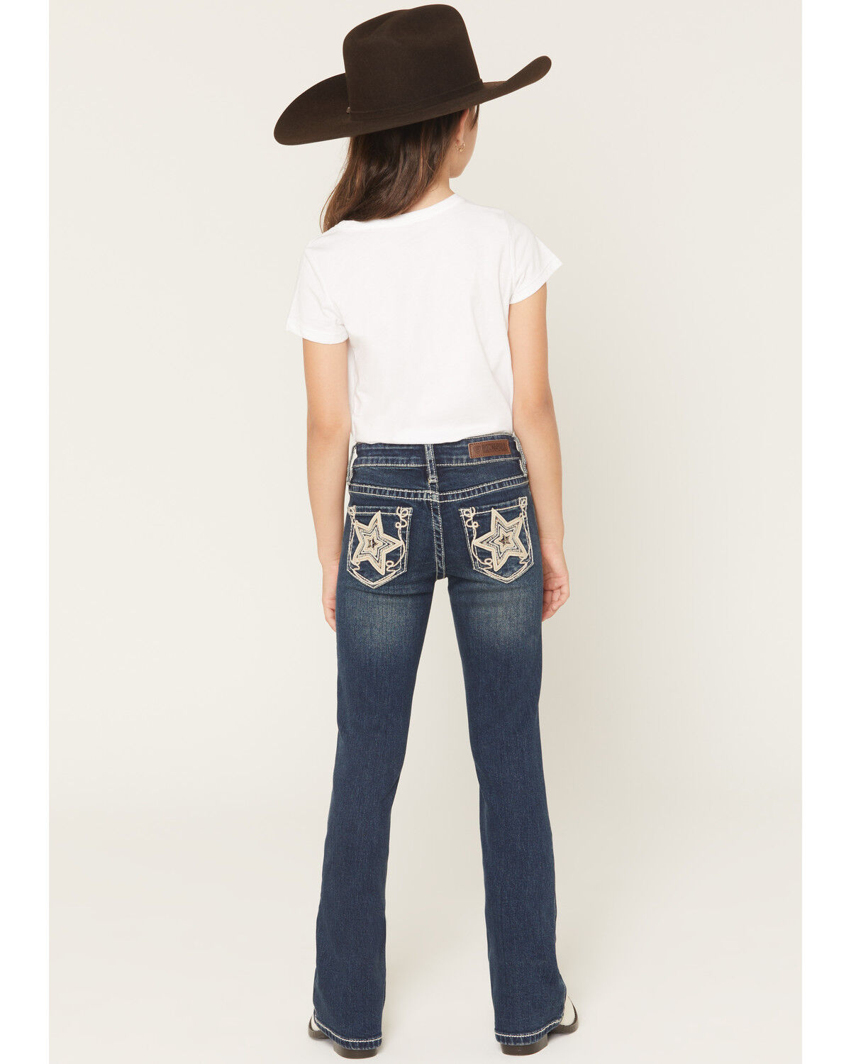Girls' Rock & Roll Denim Dark Wash Star Embroidered Bootcut Stretch De