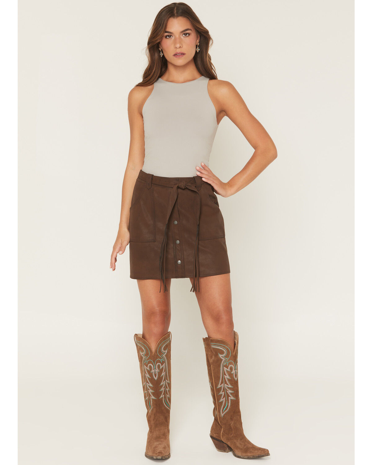 Women's Shyanne Taylor Distressed Faux Leather Belted Mini Skirt
