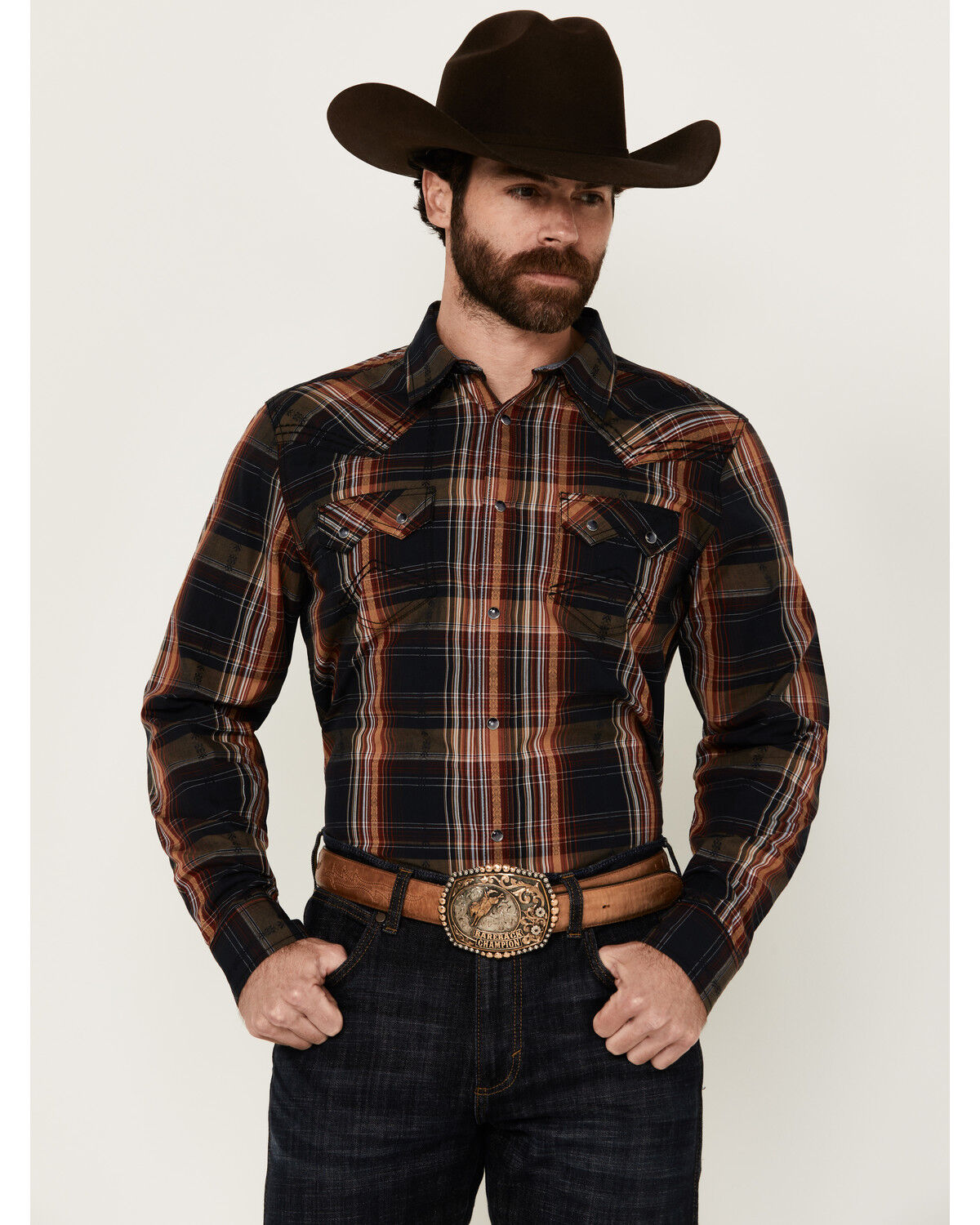 Men's Cody James Trouble Plaid Print Long Sleeve Snap Western Shirt -