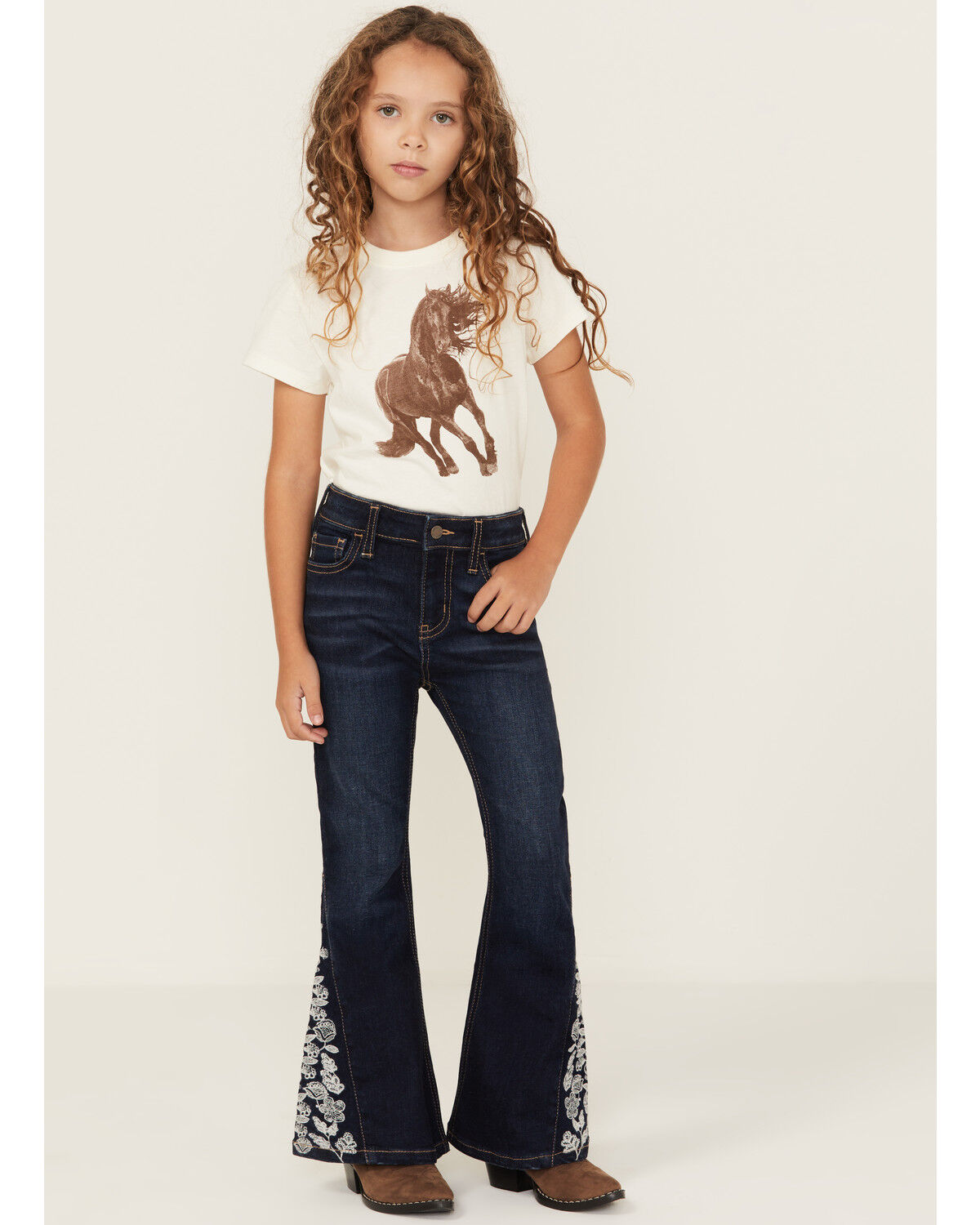 Girls' Shyanne Little Lacey Dark Wash Lace Inset Flare Stretch Denim J