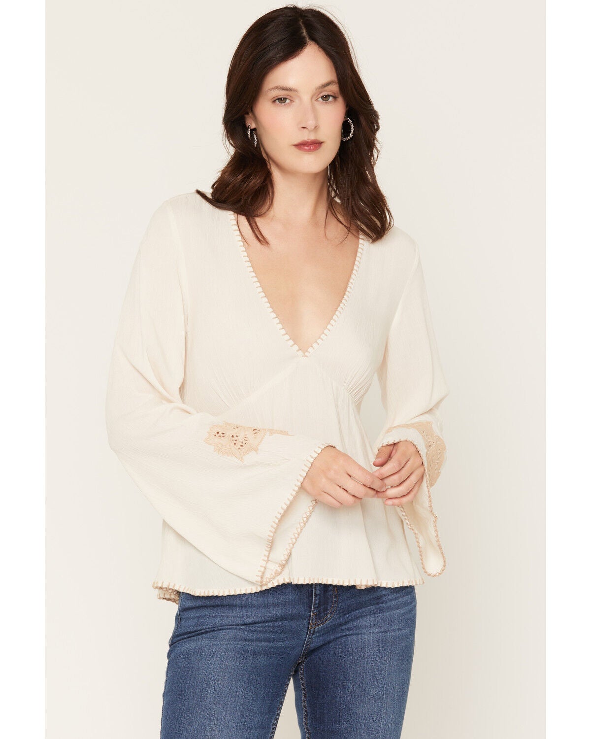 Women's Shyanne Ridley Deep V Neck Long Sleeve Top