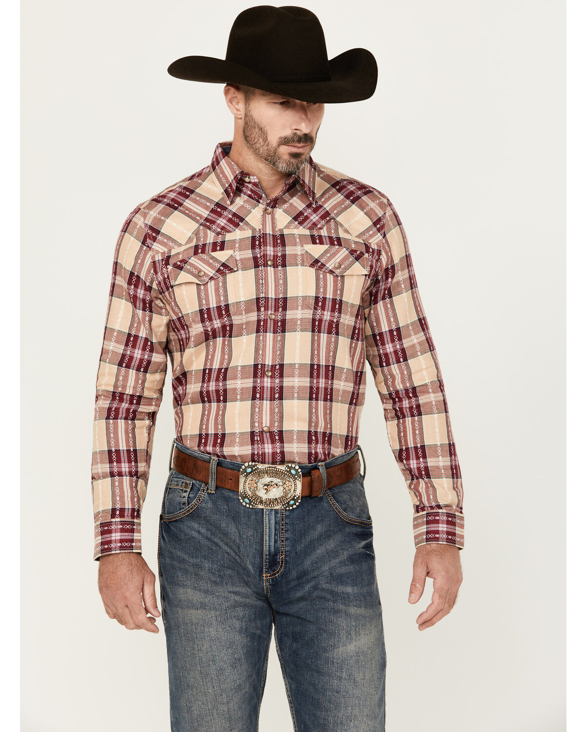 Men's Moonshine Spirit Memory Plaid Print Long Sleeve Snap Western Shi