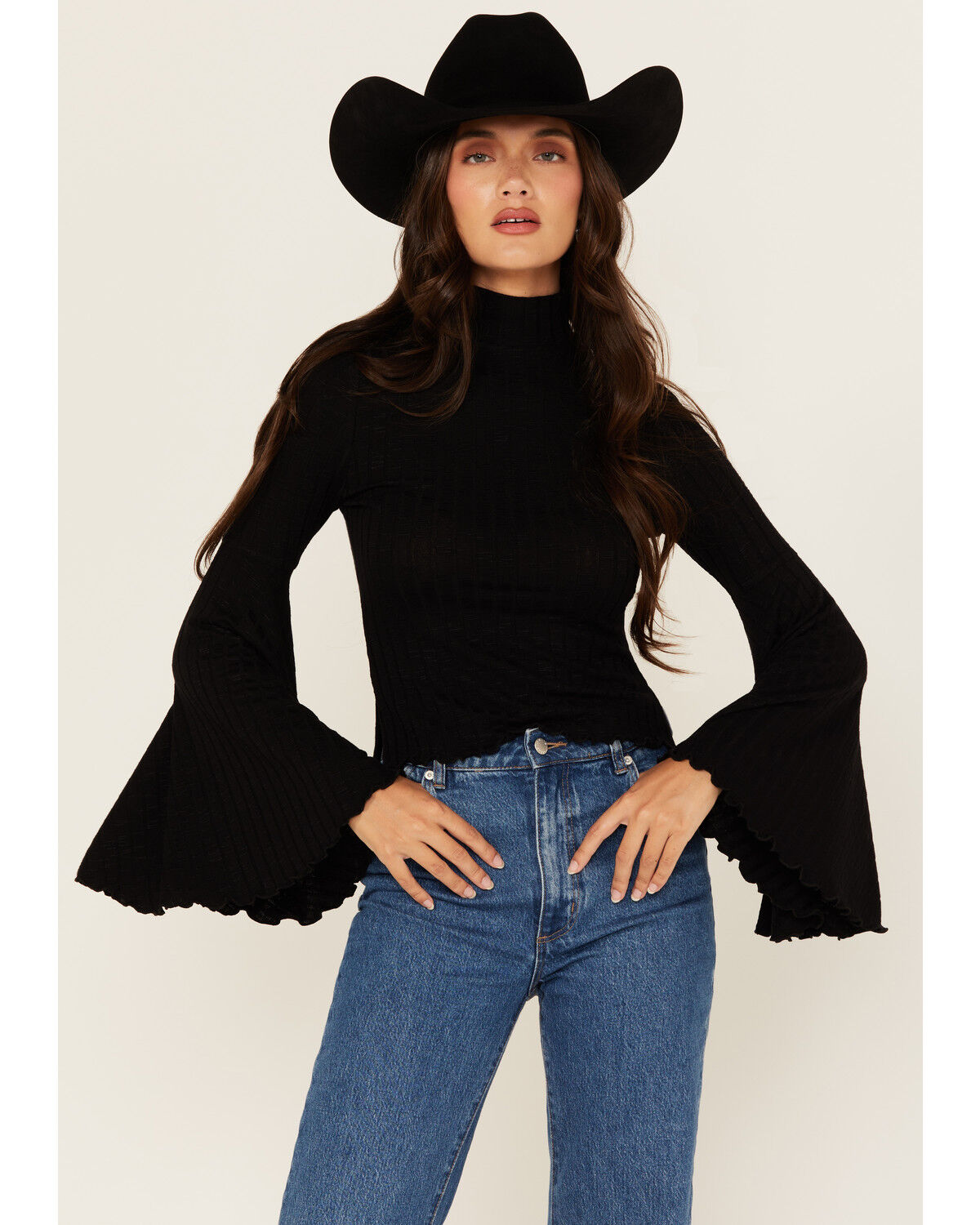 Women's Shyanne Mock Neck Long Bell Sleeve Top