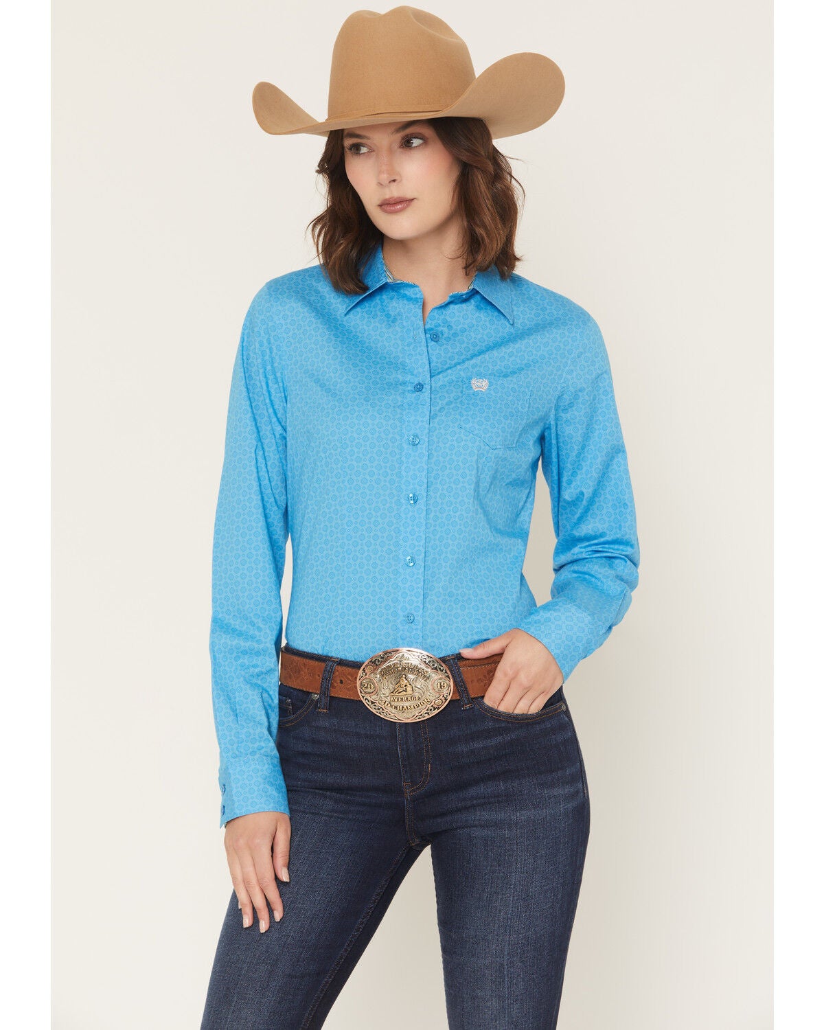 Women's Cinch Tonal Medallion Print Long Sleeve Button-Down Western Sh