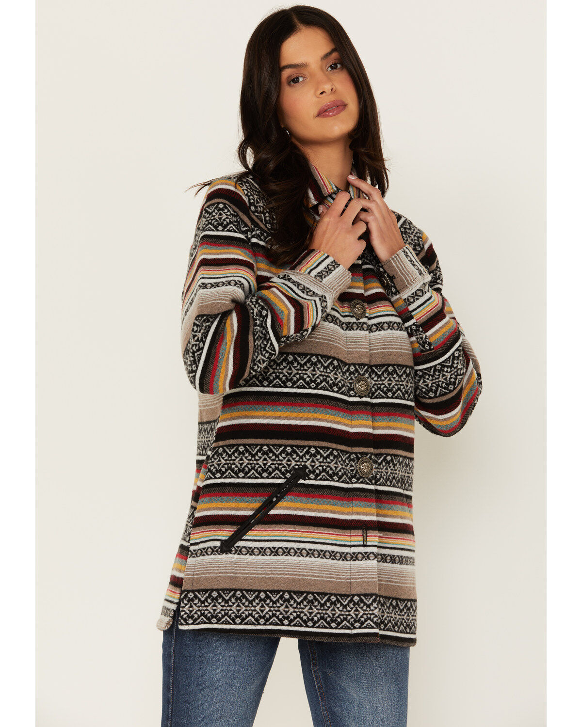 Women's Cruel Girl Serape Stripe Western Button-Down Shacket