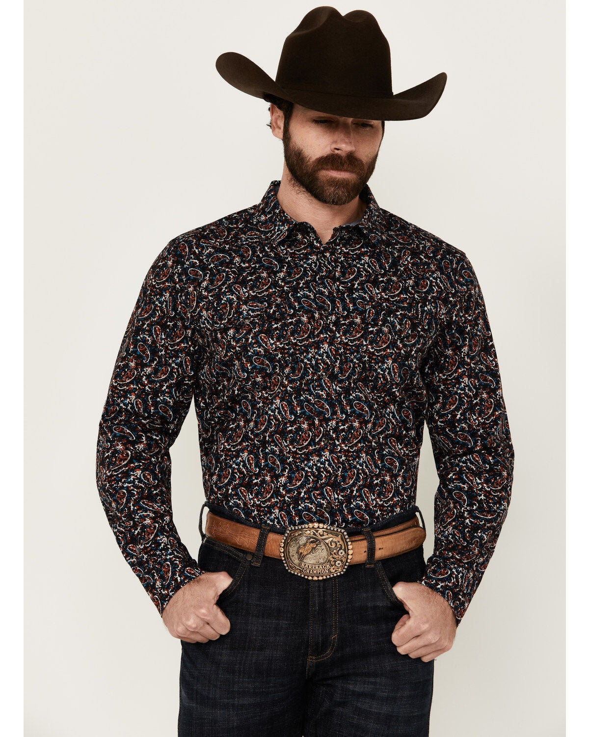 Men's Vintage Black Paisley Graphic Print Long Sleeve T-Shirt - Soft Polyester - Sizes M-2XL
