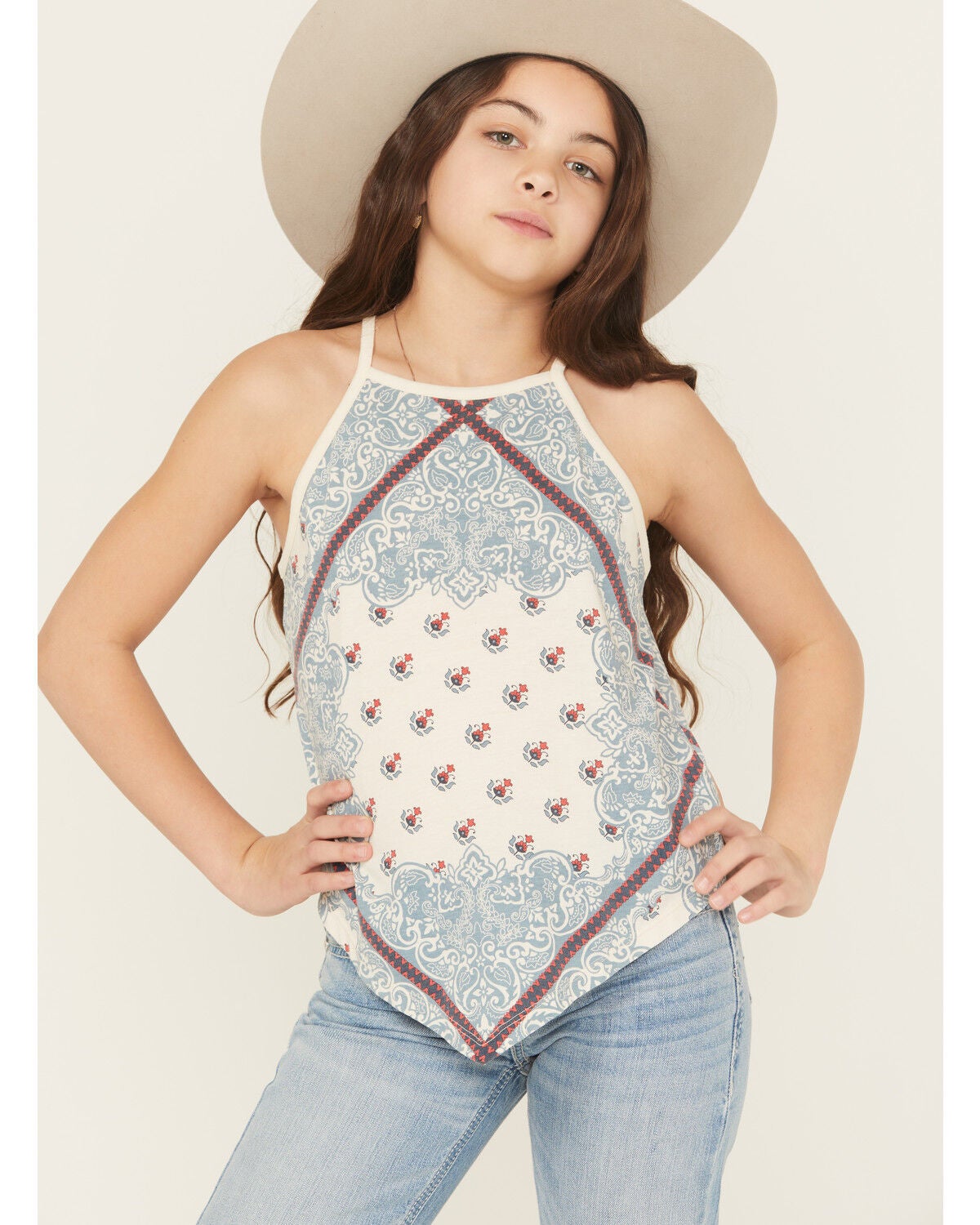 Girls' Rock & Roll Denim Scarf Print Tank