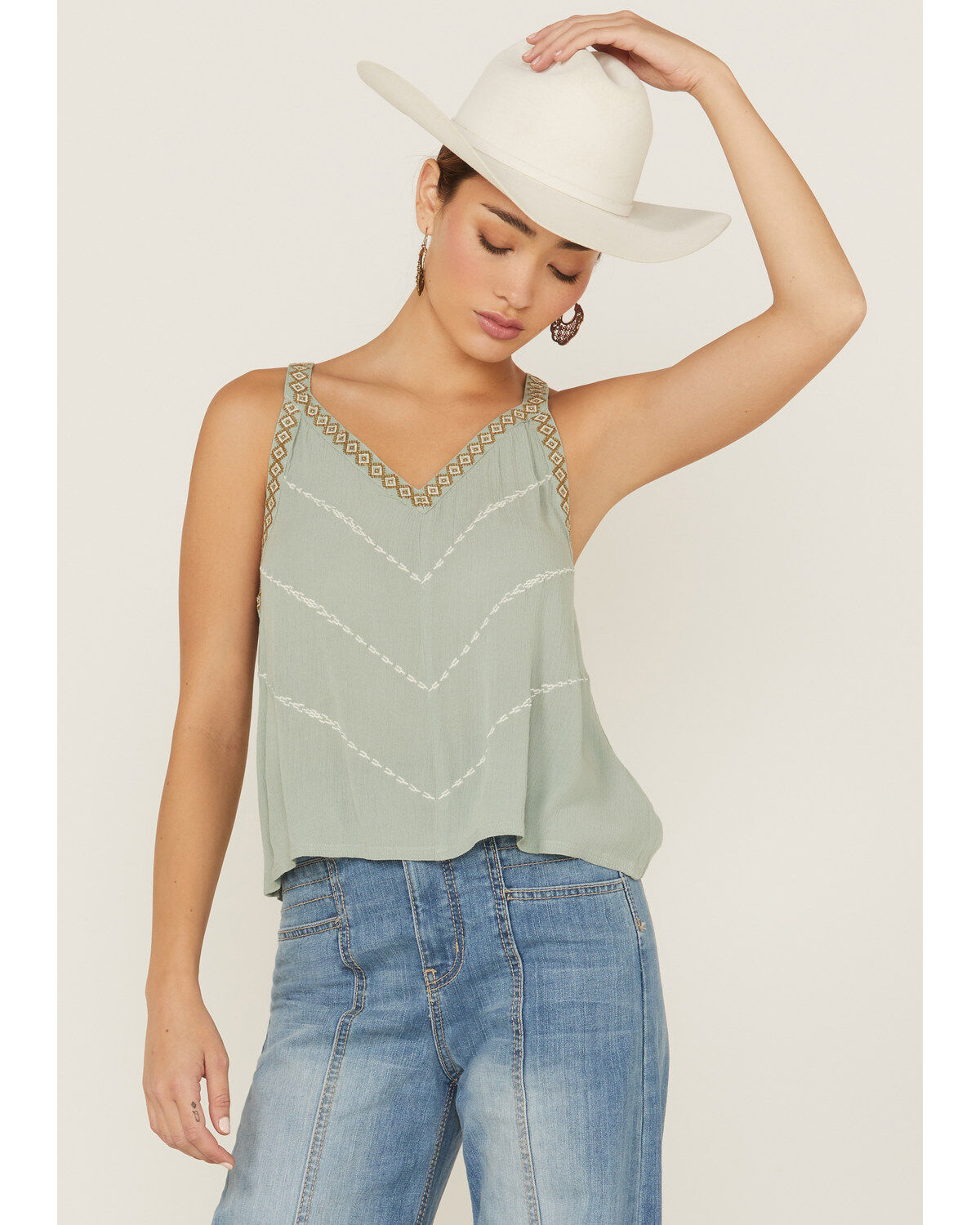 Women's Shyanne Southwestern Embroidered V-Neck Slate Cami