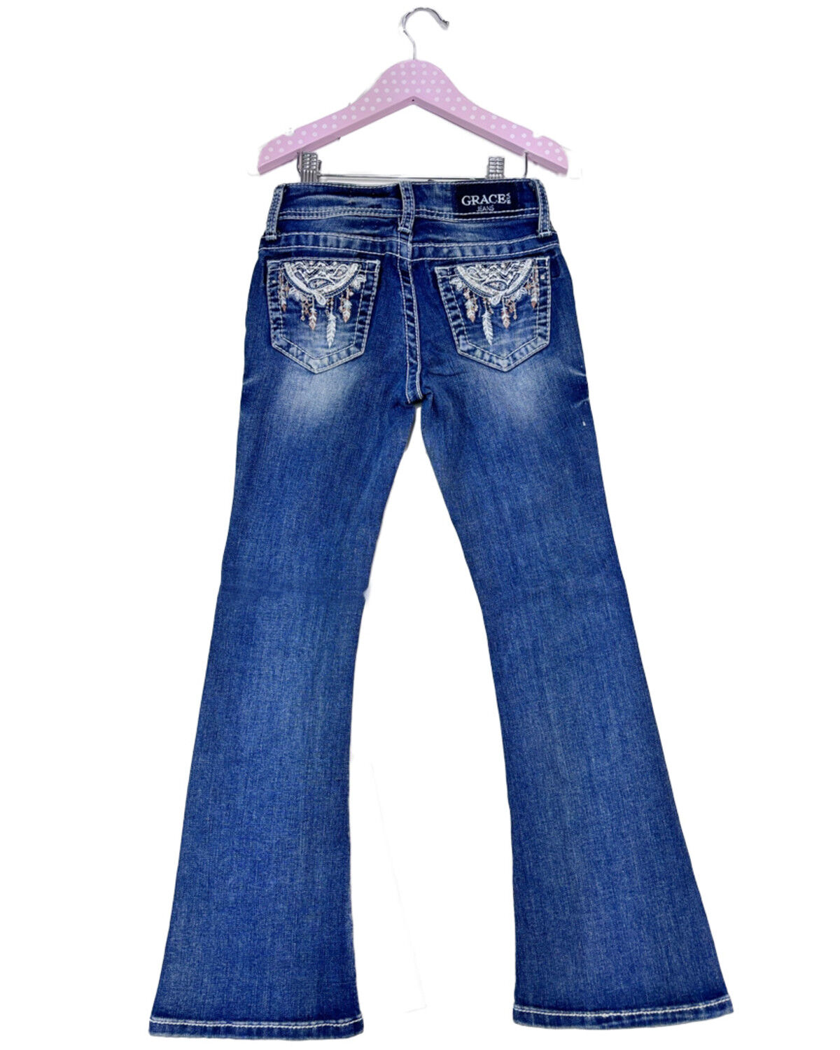 Girls' Grace in LA Medium Wash Dreamcatcher Pocket Bootcut Denim Jeans