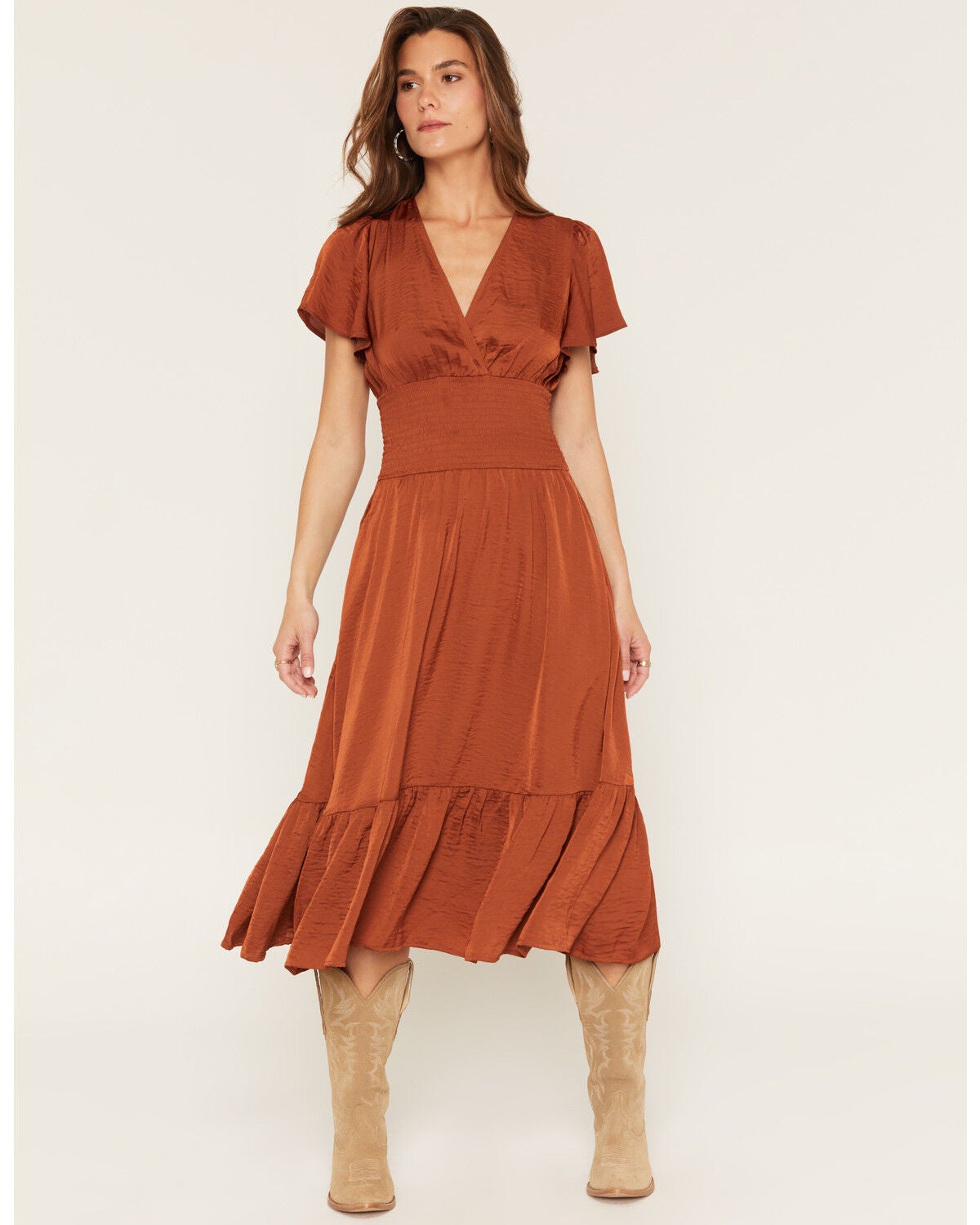 Women's Shyanne Savina Flutter Sleeve Smocked Midi Dress